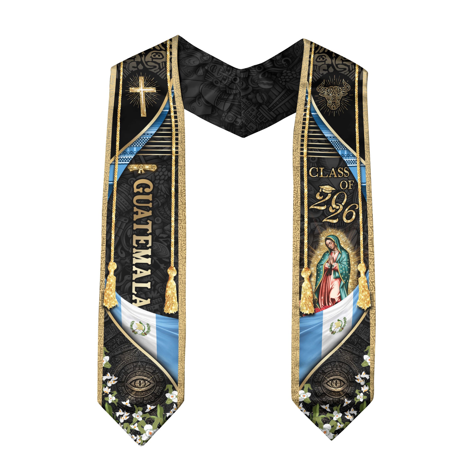 Guatemala Graduation Stole 2026, Guatemalan Flag Ceremony Sash, Elegant Gold Academic Design