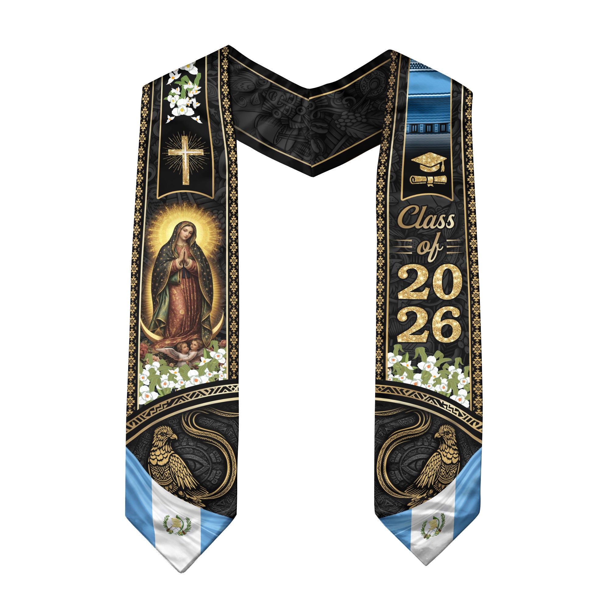 Guatemala Graduation Stole 2026, Guatemalan Flag Academic Sash, Faith Inspired Gold Design