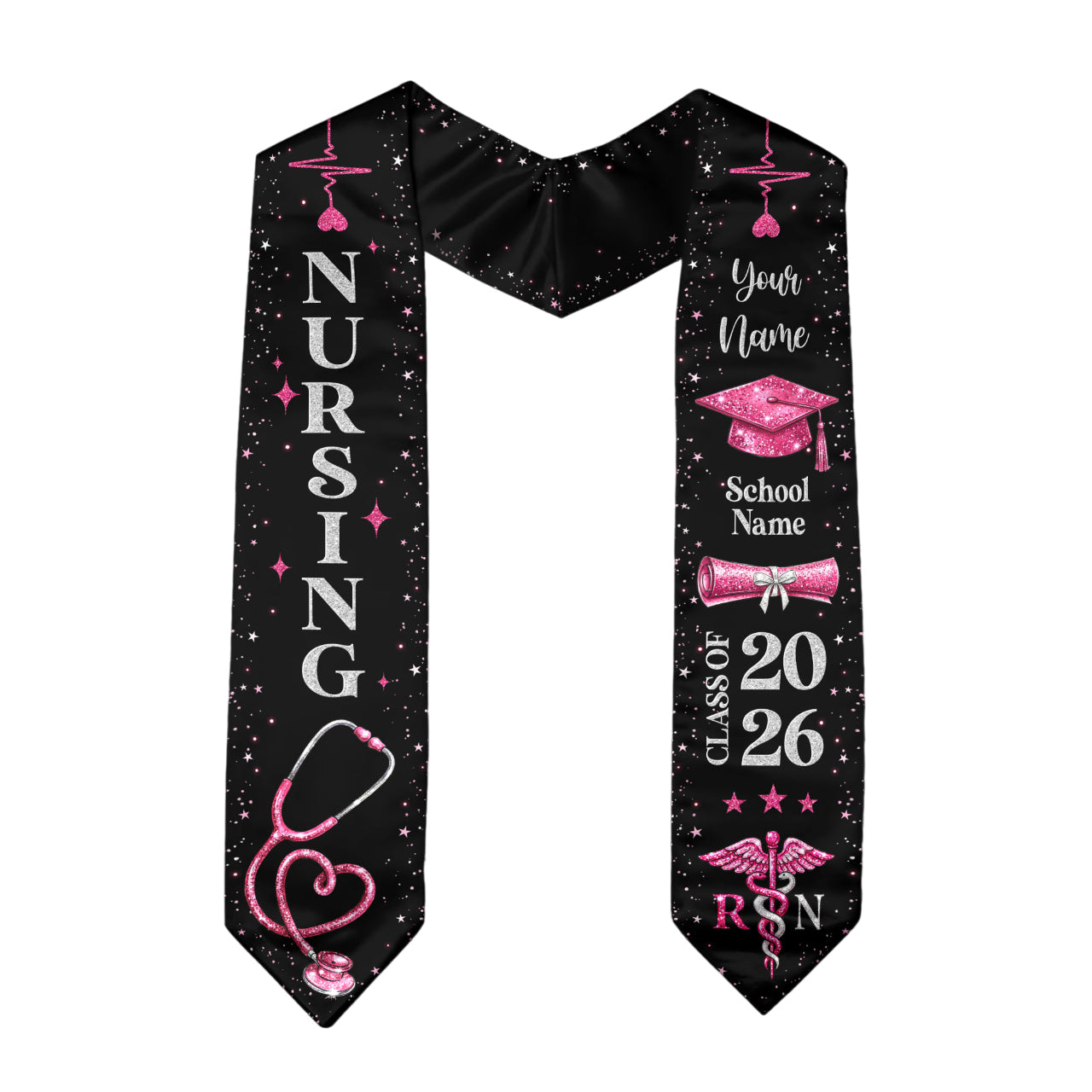 RN Nursing Graduation Stole, Class of 2026, Personalized Name and School, Heartbeat Design, Graduation Sash Gift