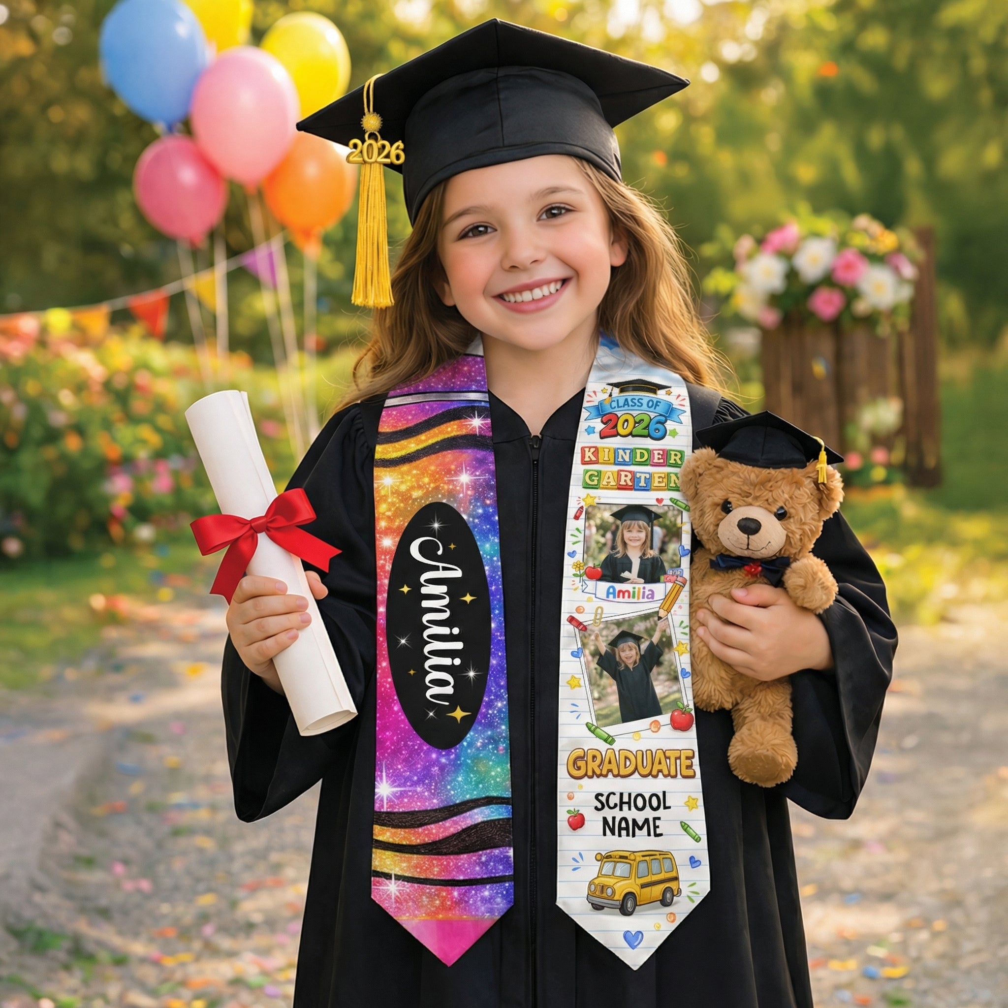 Custom Photo Graduation Stole for Kids - Personalized Class of 2026 Sash