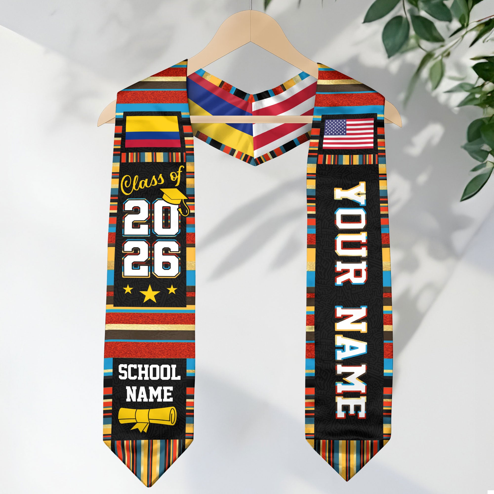 Colombia Graduation Stole 2026, Colombian Flag Sash, Custom Accent Graduation Stole 2026