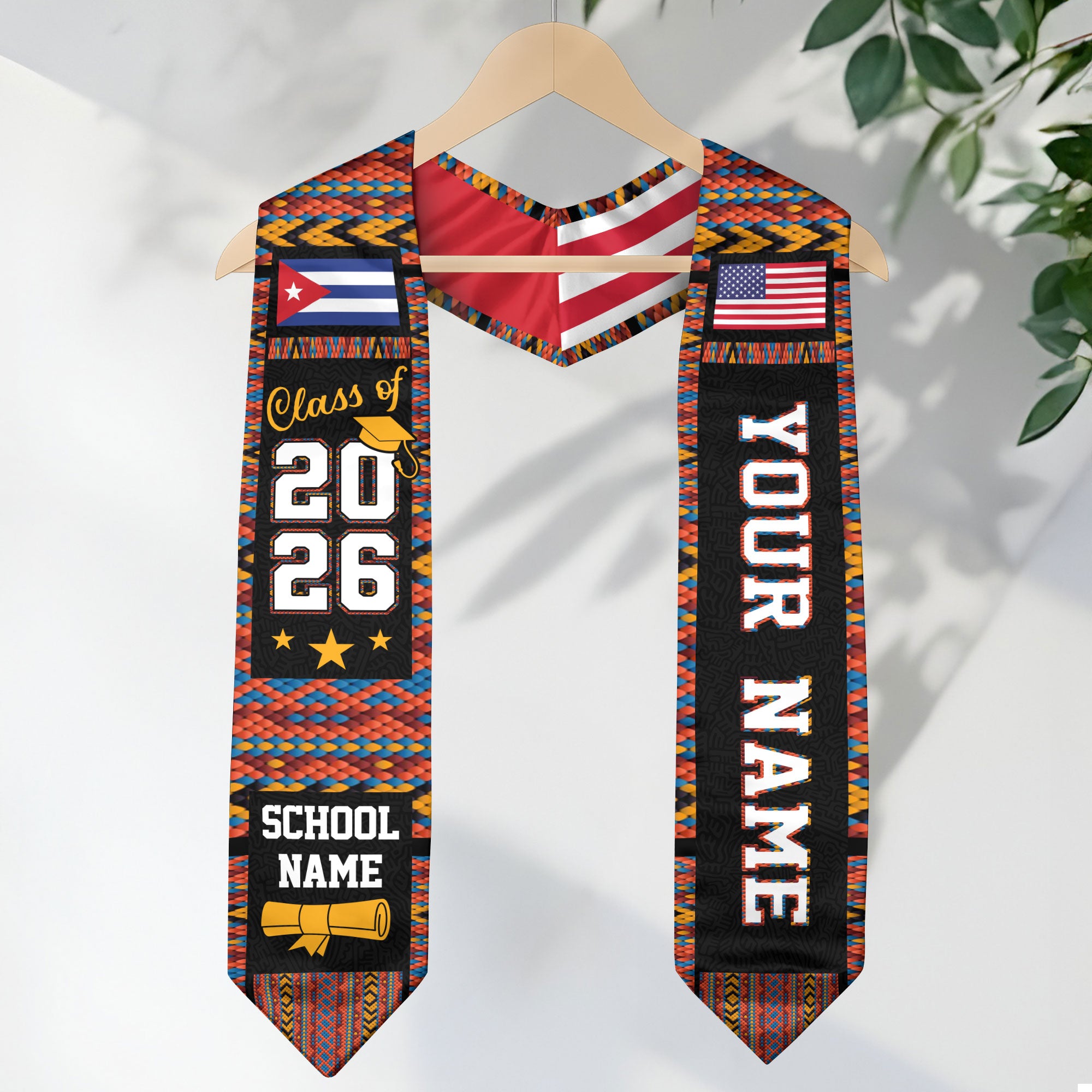Cuba Graduation Stole 2026, Cuban Flag Sash, Custom Accent Graduation Stole for 2026