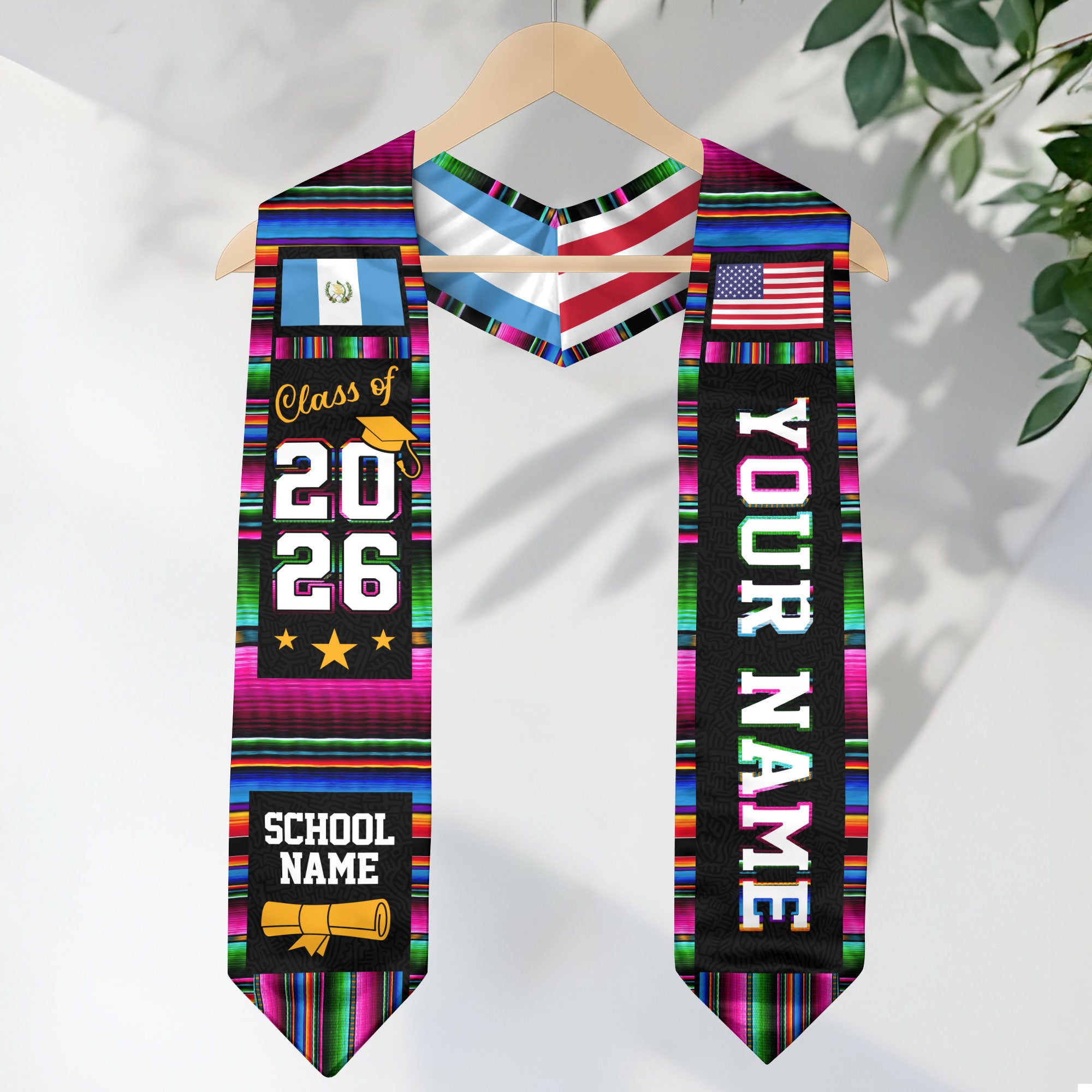 Guatemala Graduation Custom Stole 2026, Guatemalan Flag Sash, Graduation Stole with Custom Accent