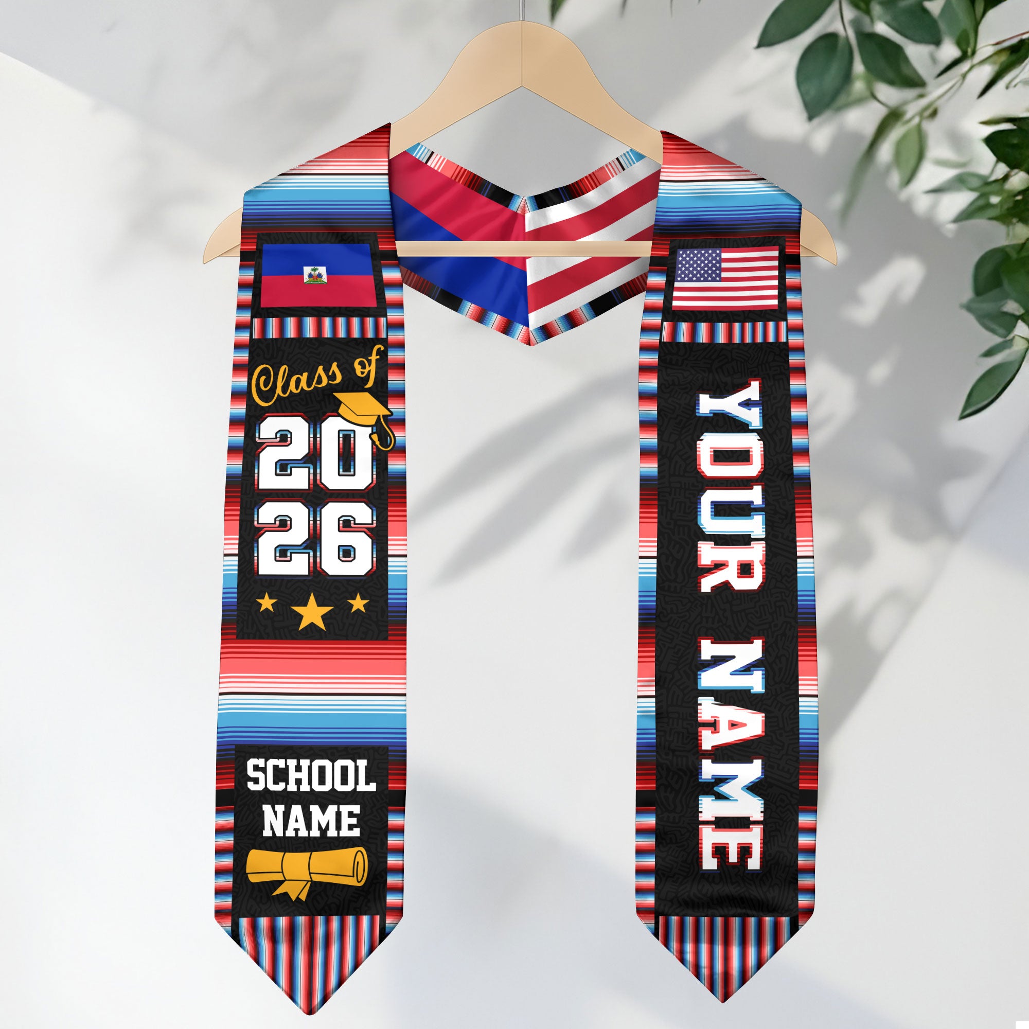 Haitian Graduation Stole 2026, Haiti Flag Sash, Class of 2026 Grad with Custom