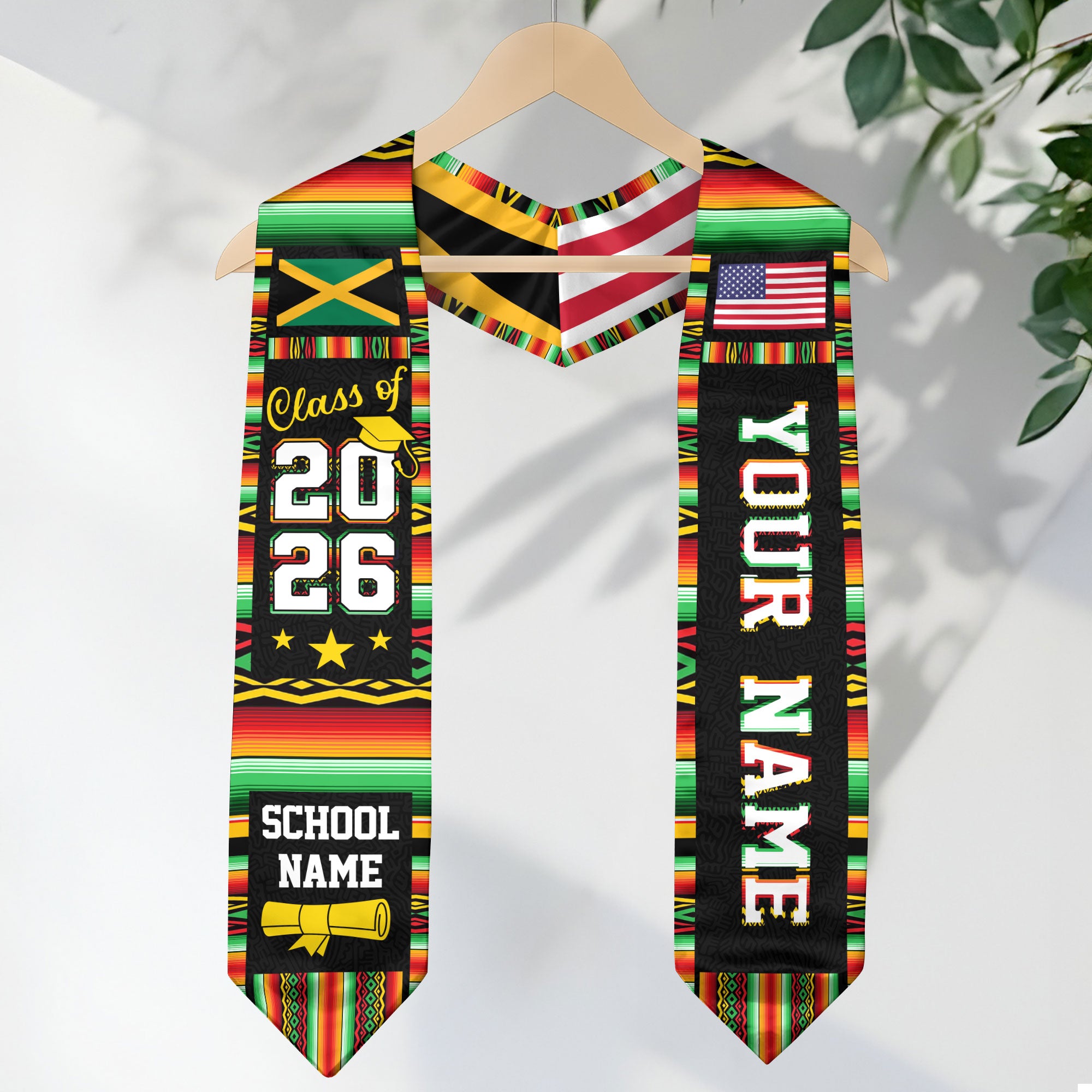 Jamaica Graduation Stole 2026, Jamaican Flag Sash, Class of 2026 Custom Trim for Grads