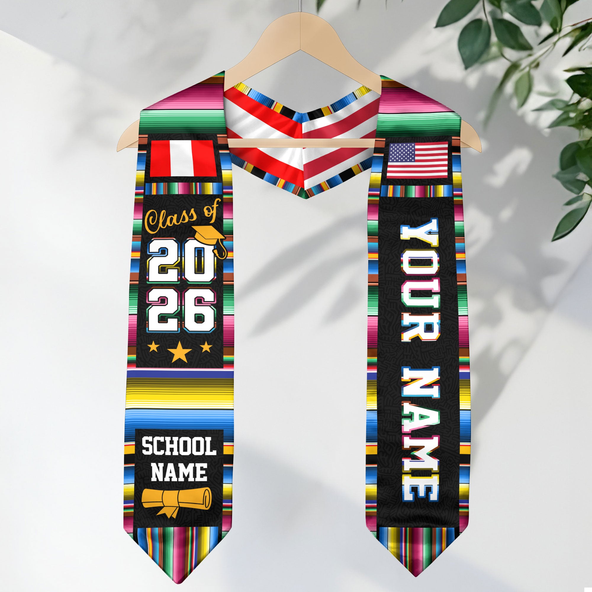 Peru Graduation Stole 2026, Peruvian Flag Sash, Class of 2026 Custom Trim for Grads