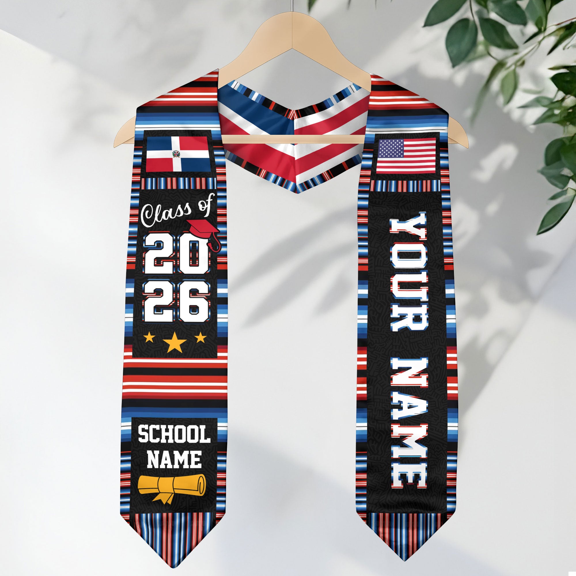 Dominican Republic Graduation Stole 2026, Dominican Republic Flag Graduation Sash, Custom Accent Grad Stole