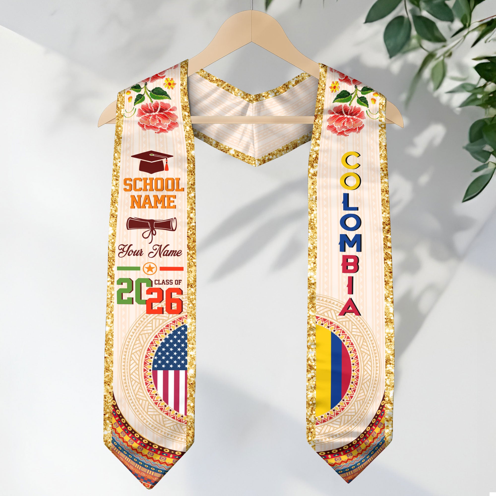 Colombian Flag Graduation Sash 2026, Colombia Stole Sash, Custom Touch for Graduates