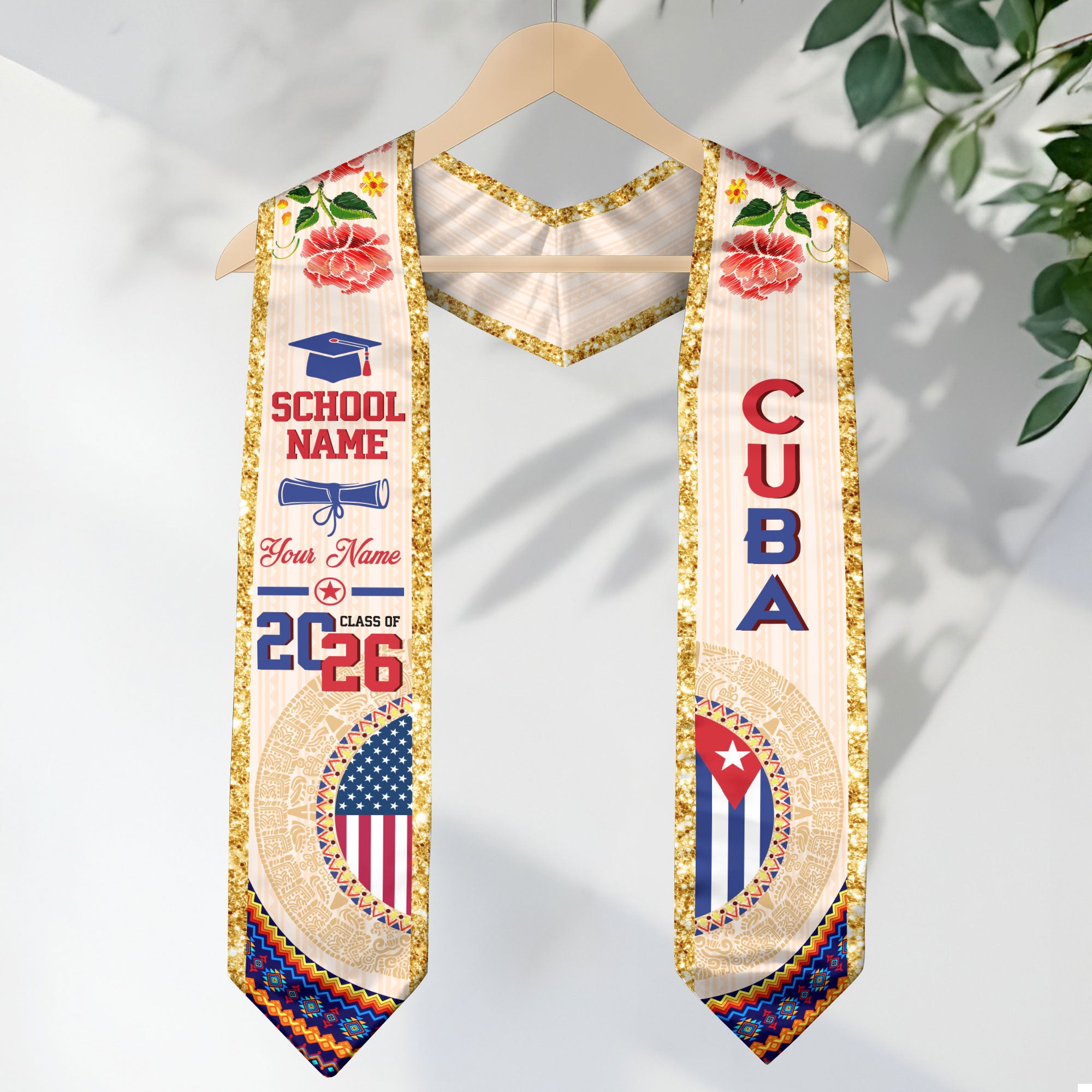 Cuban Flag Graduation Sash 2026, Cuba Stole Sash, Custom Touch for Class of 2026