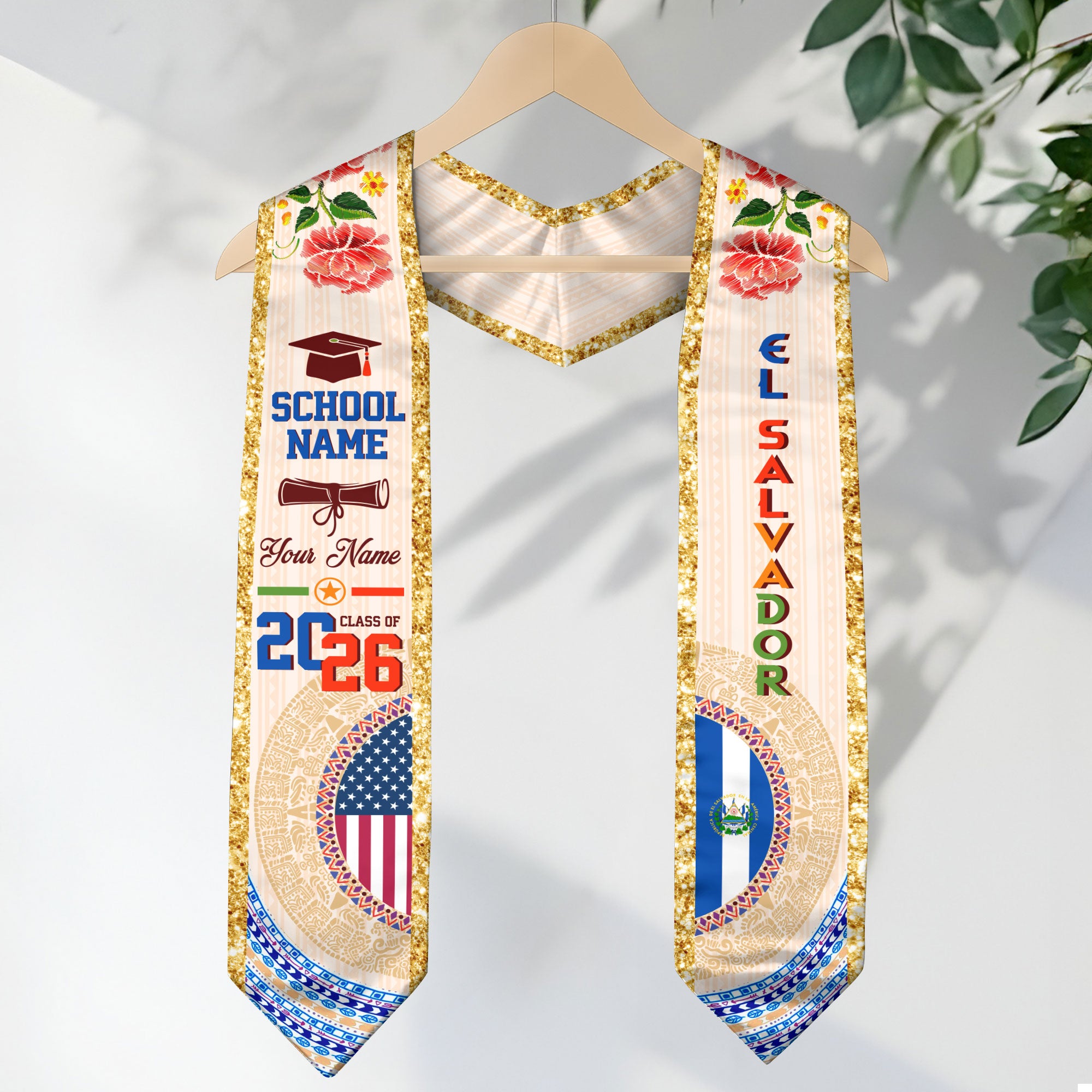 Salvadoran Flag Graduation Sash 2026, El Salvador Stole Sash, Custom Touch for Grads