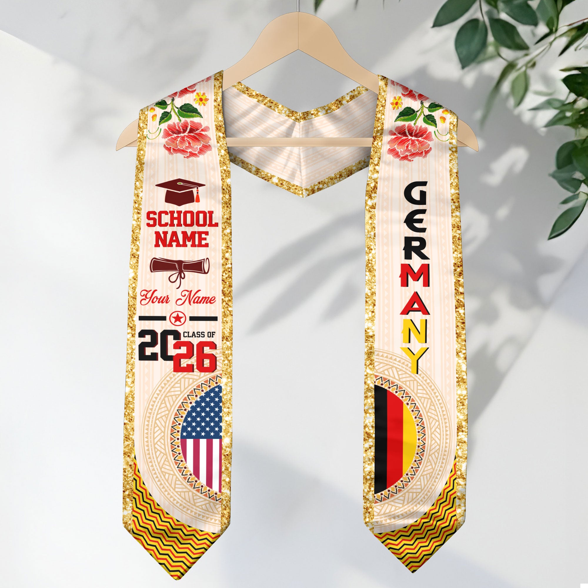 German Flag Graduation Sash 2026, Germany Graduation Stole, Customizable Detail Stole