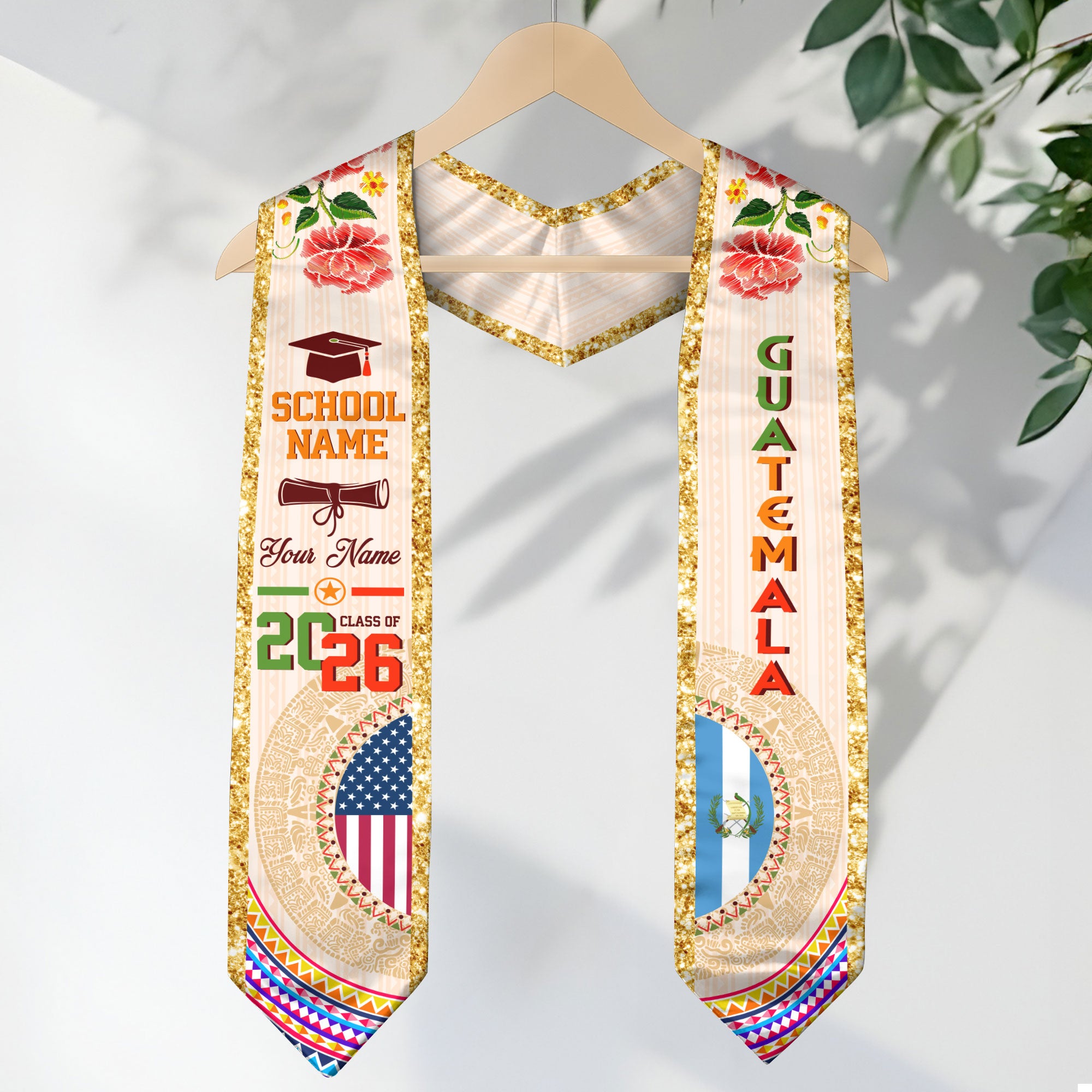 Guatemalan Flag Graduation Sash 2026, Guatemala Graduation Stole, Customizable Detail Stole