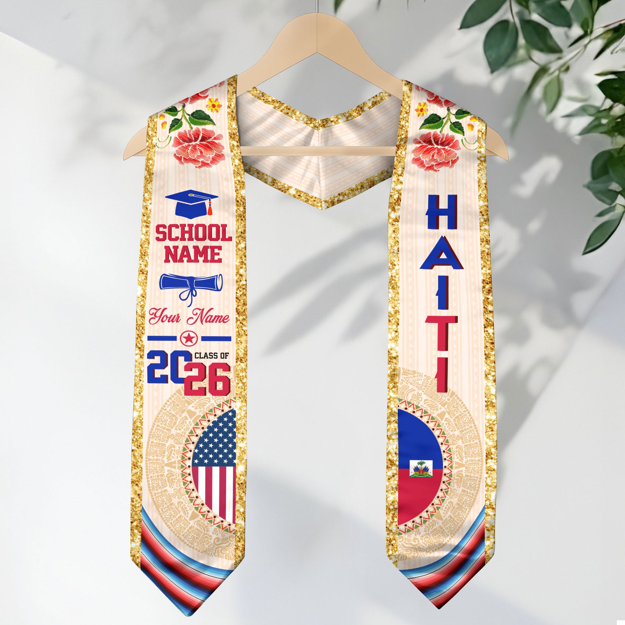 Haiti Flag Graduation Sash 2026, Haitian Stole for Grads, Custom Detail Option 2026