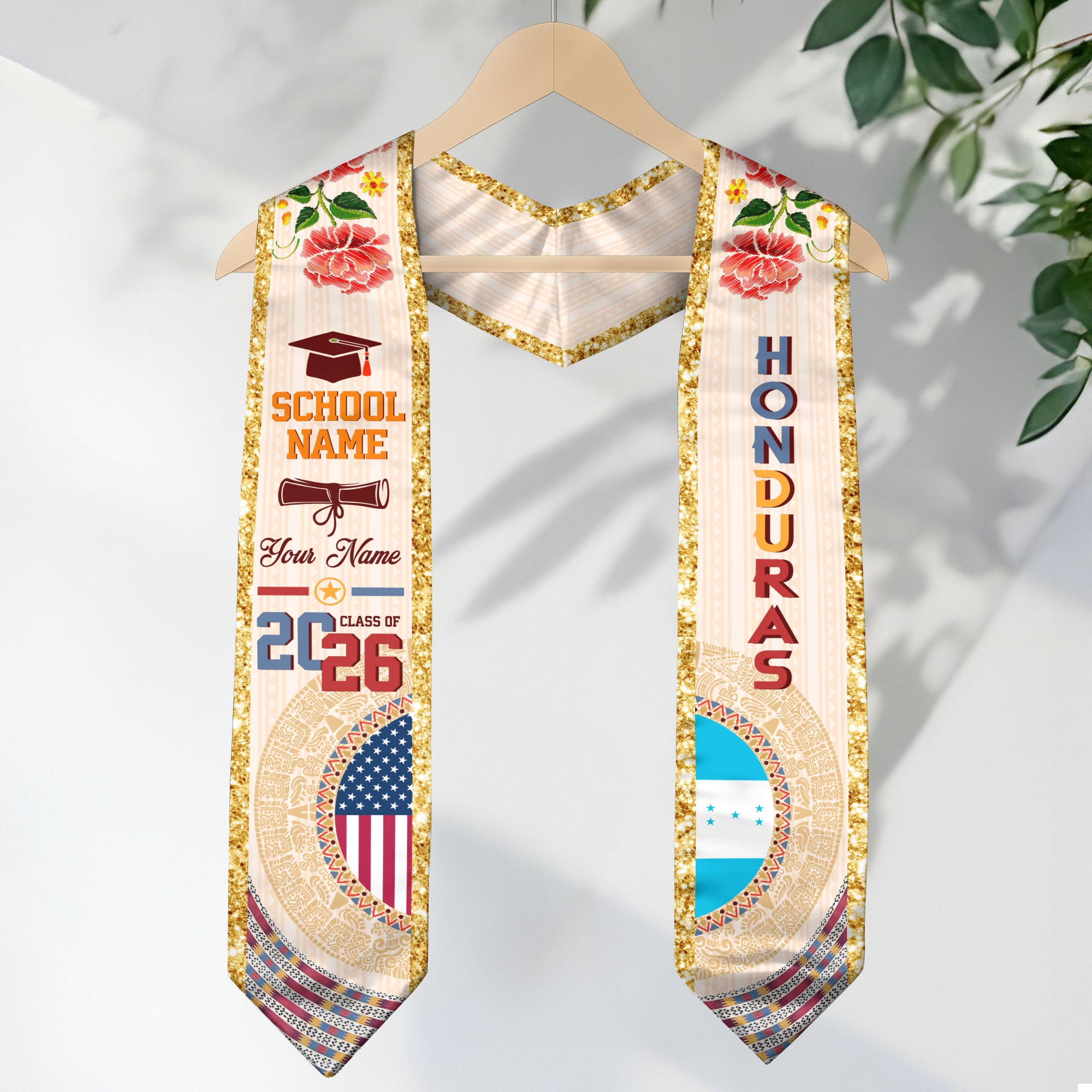 Honduran Flag Graduation Sash 2026, Honduras Stole, Custom Detail Option for Grads