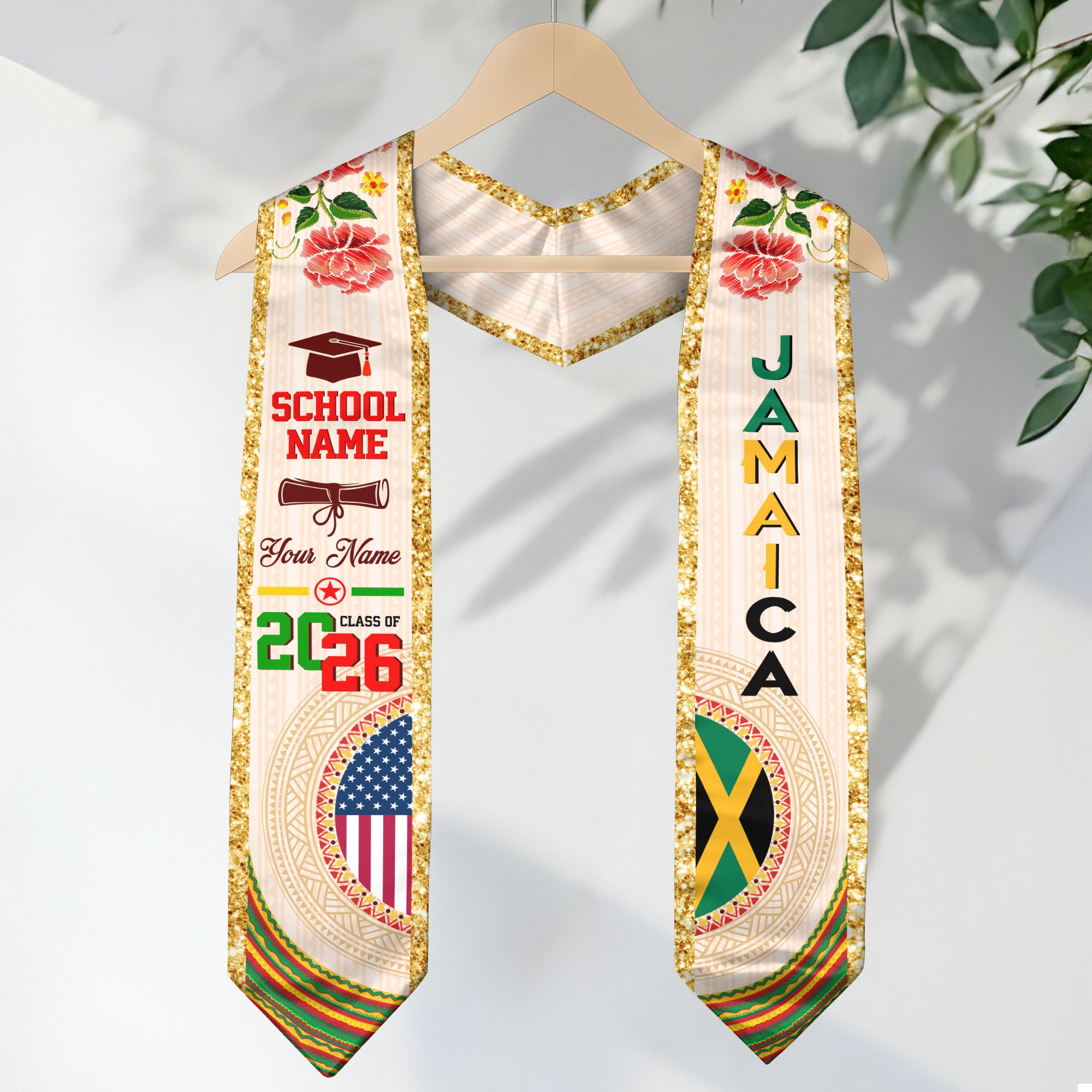 Jamaican Flag Graduation Sash 2026, Jamaica Stole, Custom Detail Option for Graduates