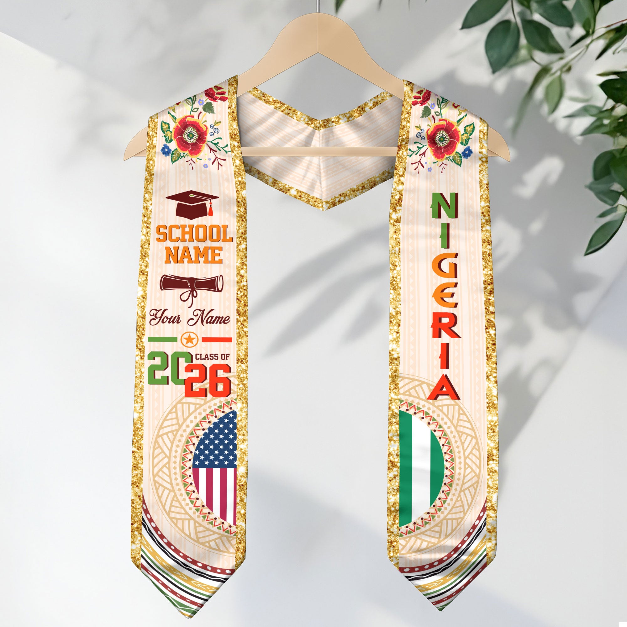 Nigerian Flag Graduation Sash 2026, Nigeria Stole, Custom Detail Option for Graduates