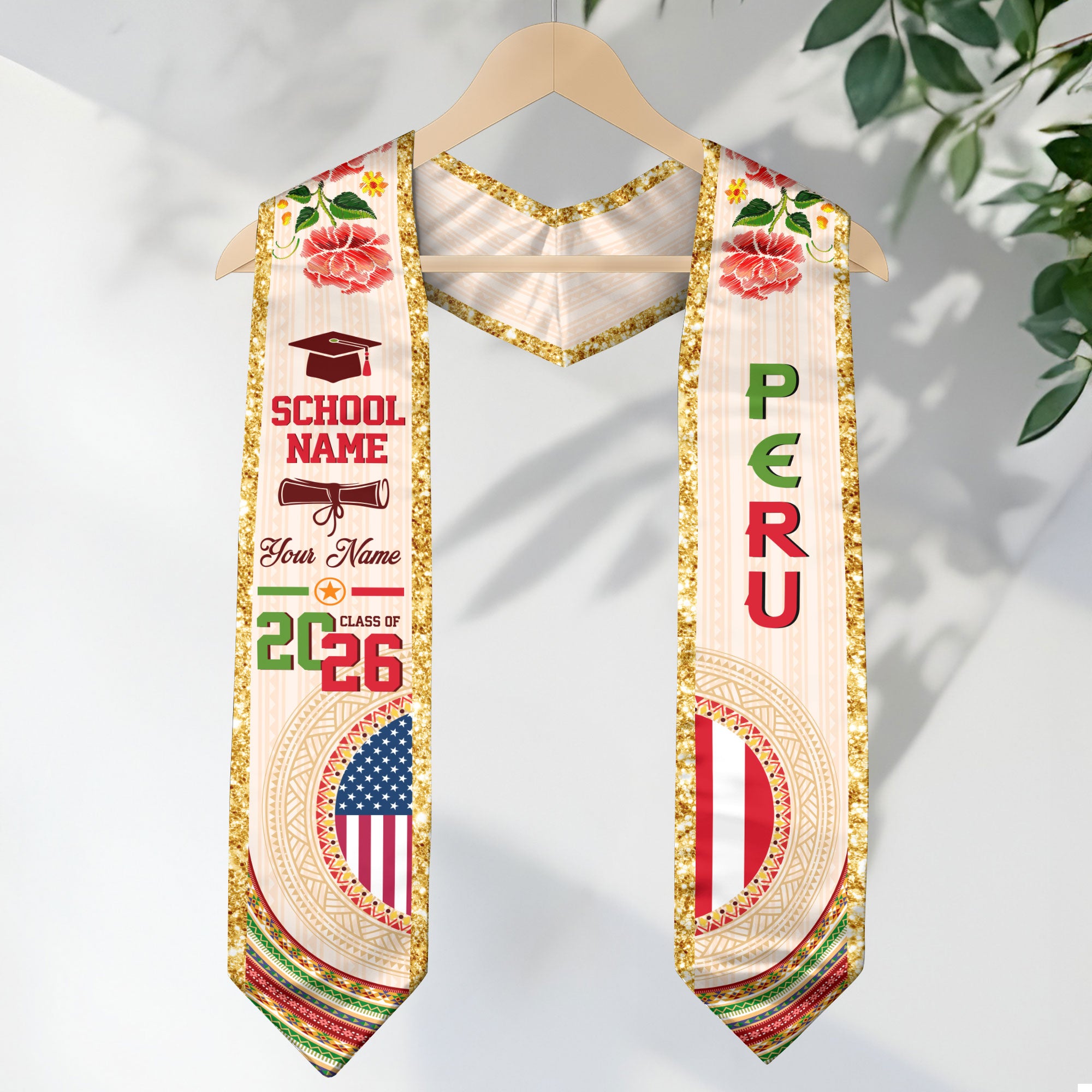 Peruvian Flag Graduation Sash 2026, Peru Stole, Custom Detail Option for Graduates