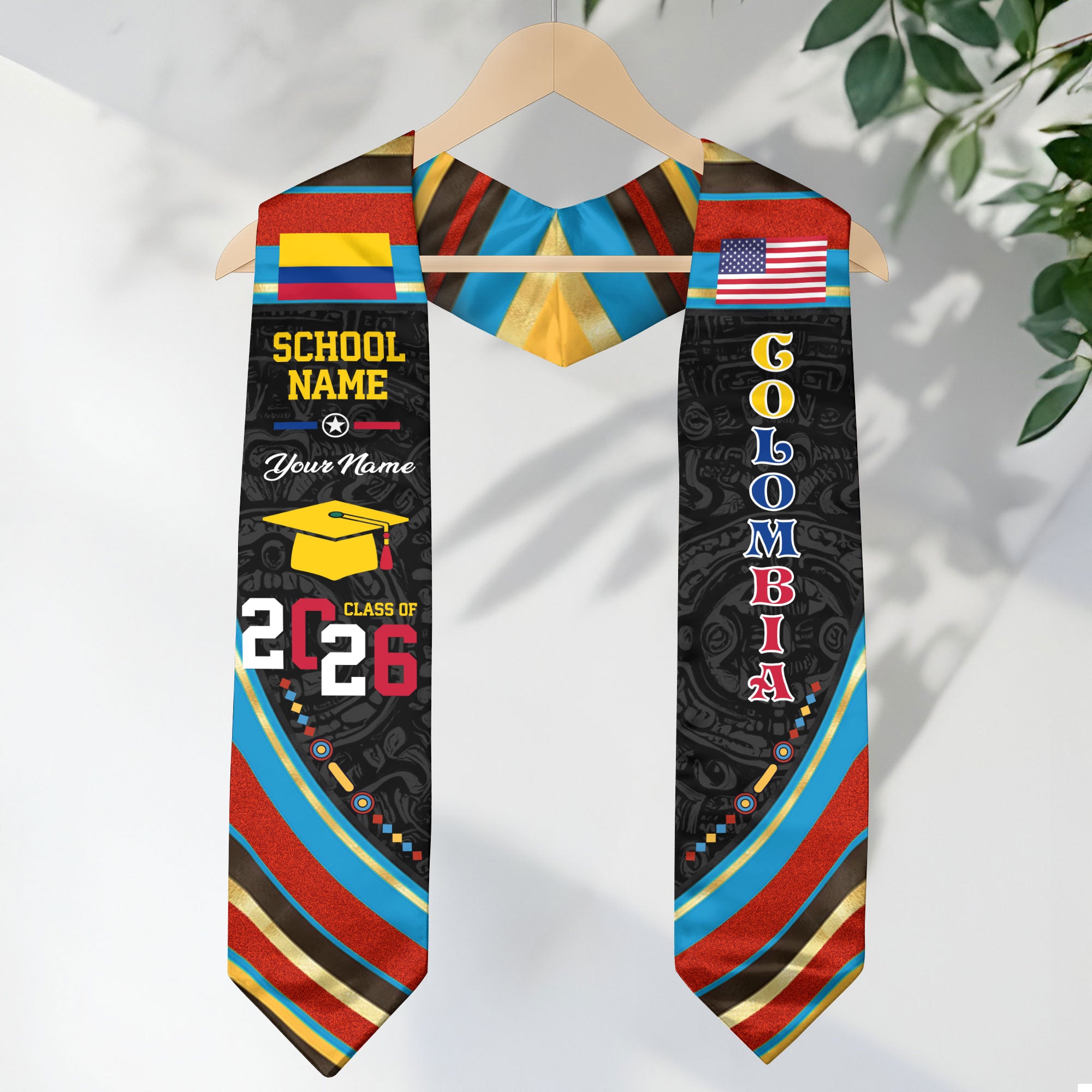 Colombia Flag Graduation Stole 2026, Colombian Grad Sash, Custom Details for Class of 2026