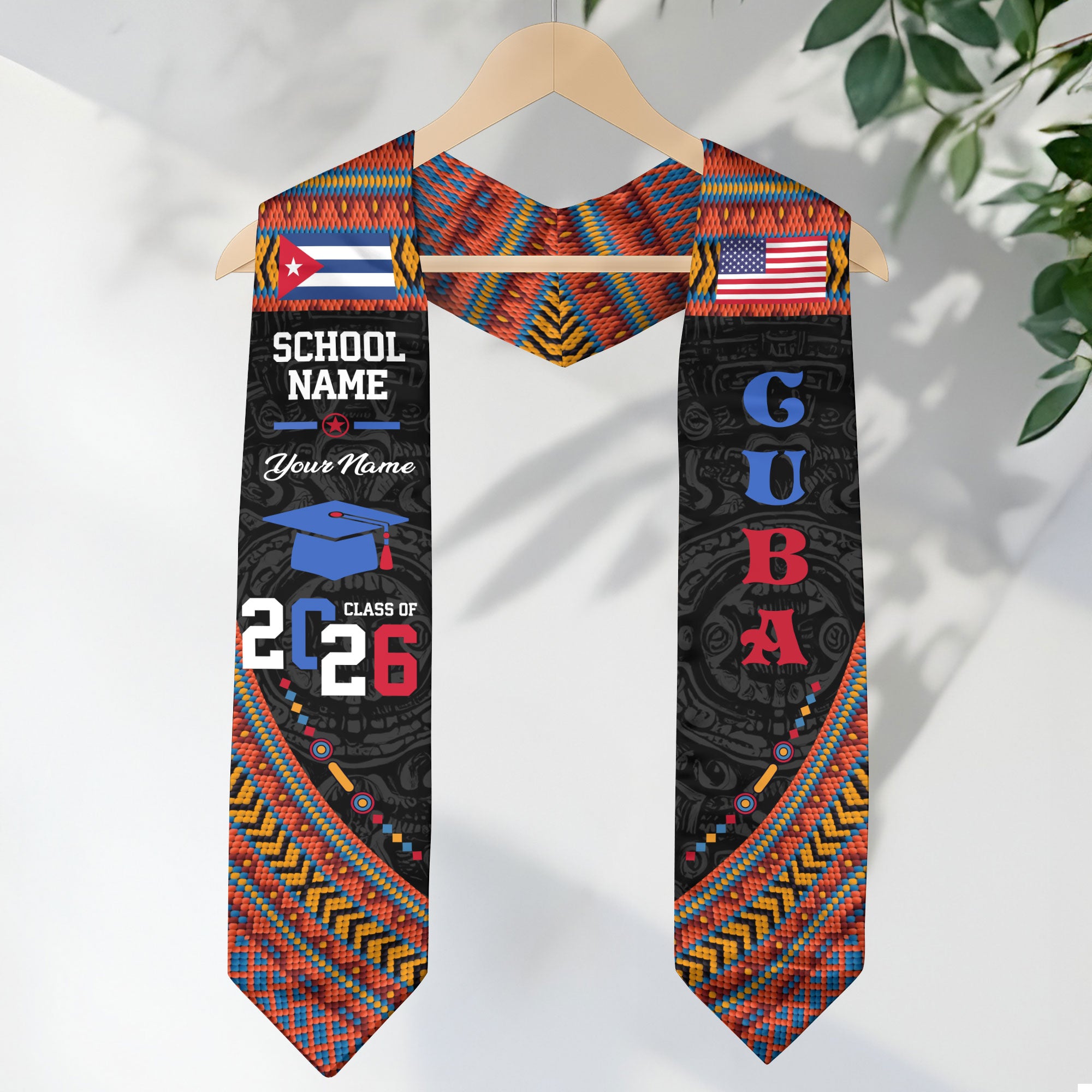 Cuba Flag Graduation Stole 2026, Cuban Grad Sash, Custom Details for Graduates 2026