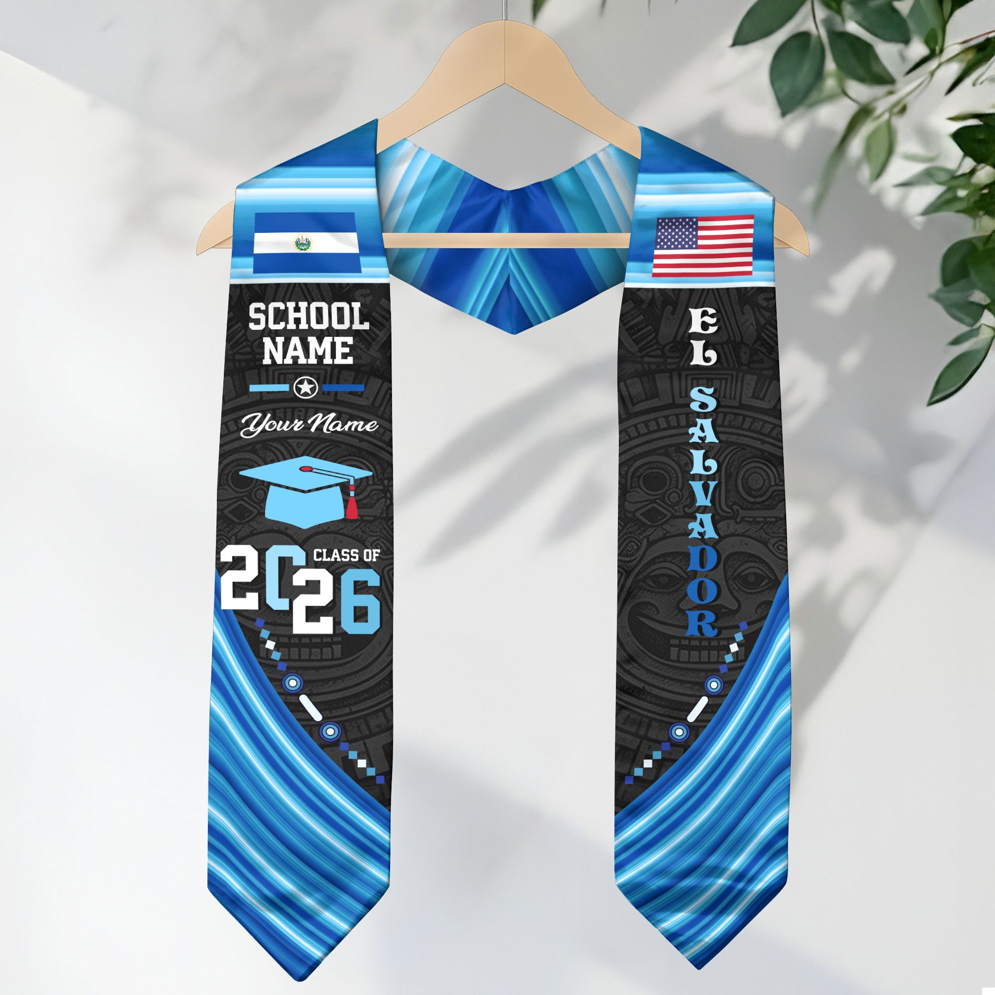 El Salvador Flag Graduation Stole 2026, Salvadoran Grad Sash, Custom Details for 2026