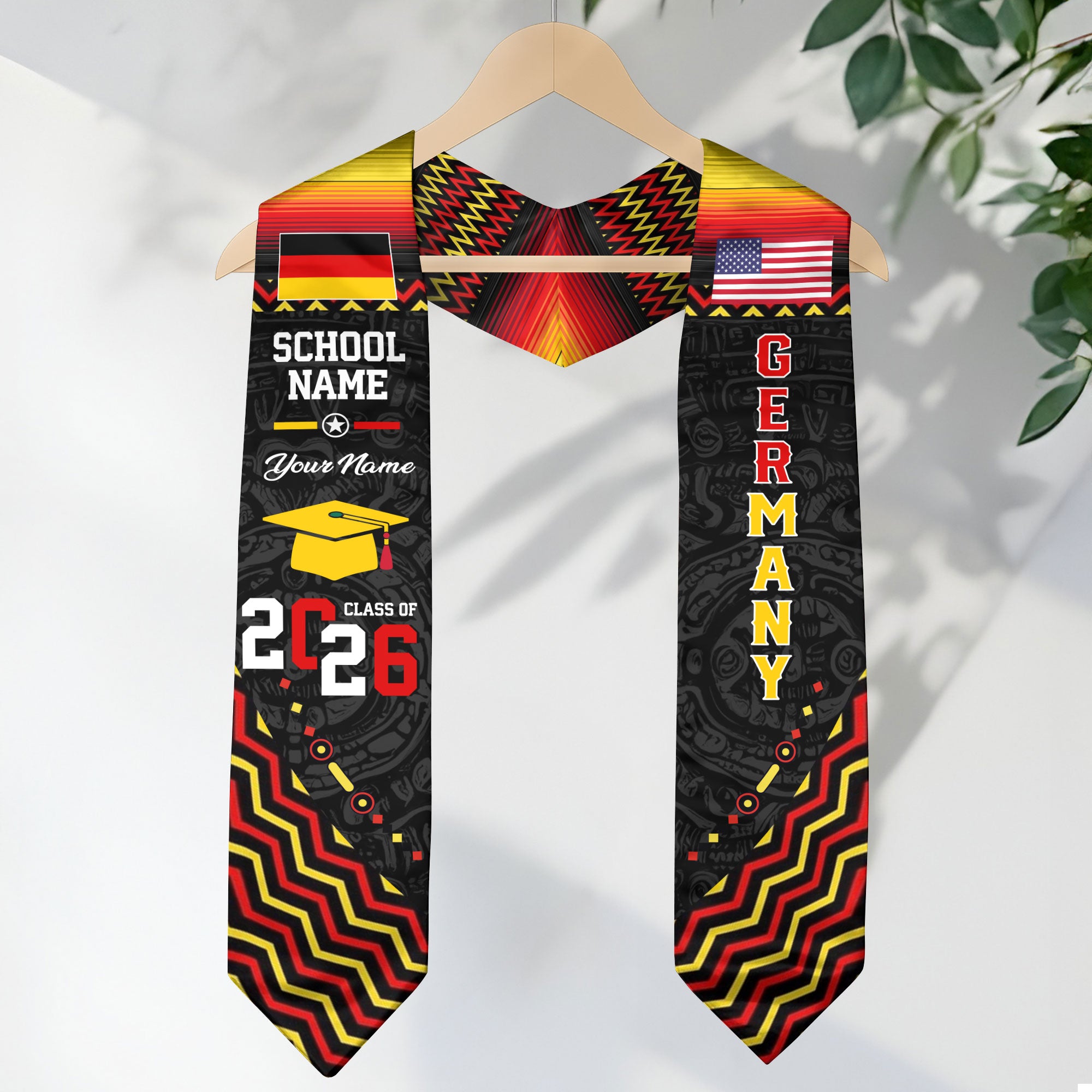 Germany Flag Graduation Stole 2026, German Grad Sash, Custom Details for Class of 2026
