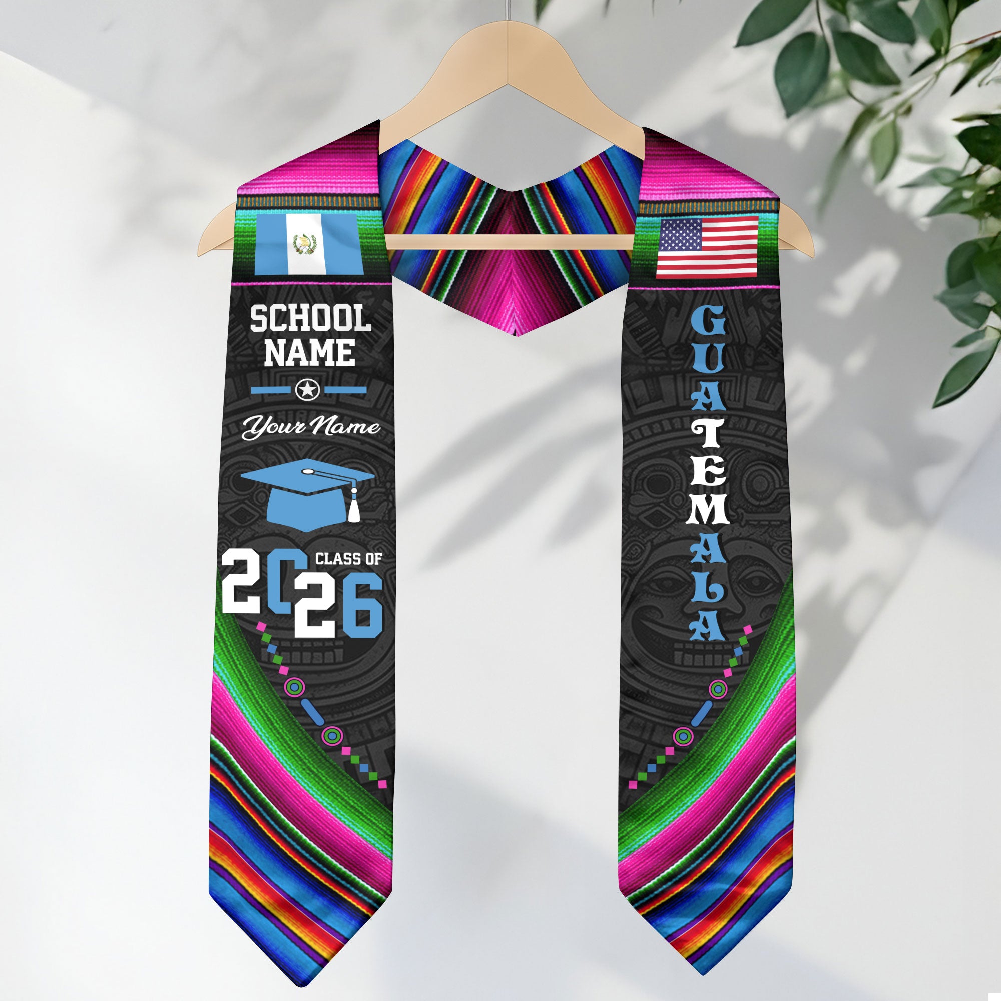 Guatemala Flag Graduation Stole 2026, Guatemalan Grad Sash, Custom Details for Class of 2026