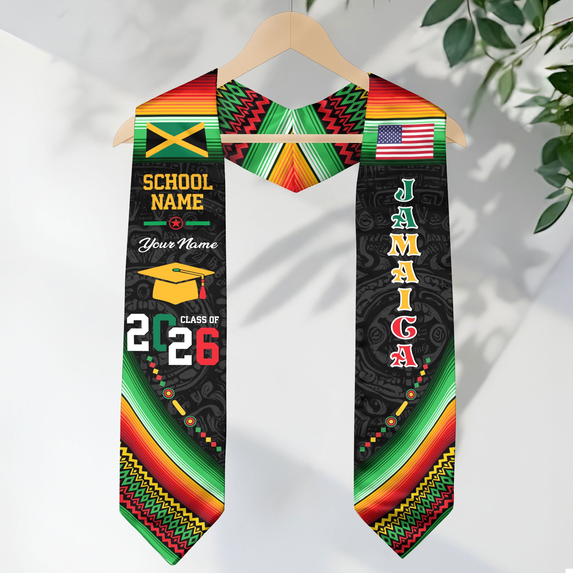 Jamaica Flag Graduation Stole 2026, Jamaican Grad Sash, Custom-Ready Gift Stole 2026