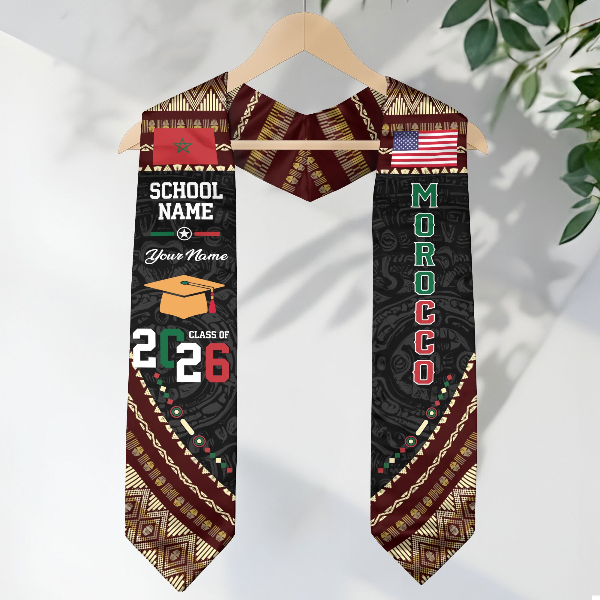 Morocco Flag Graduation Stole 2026, Moroccan Grad Sash, Custom-Ready Gift Stole 2026