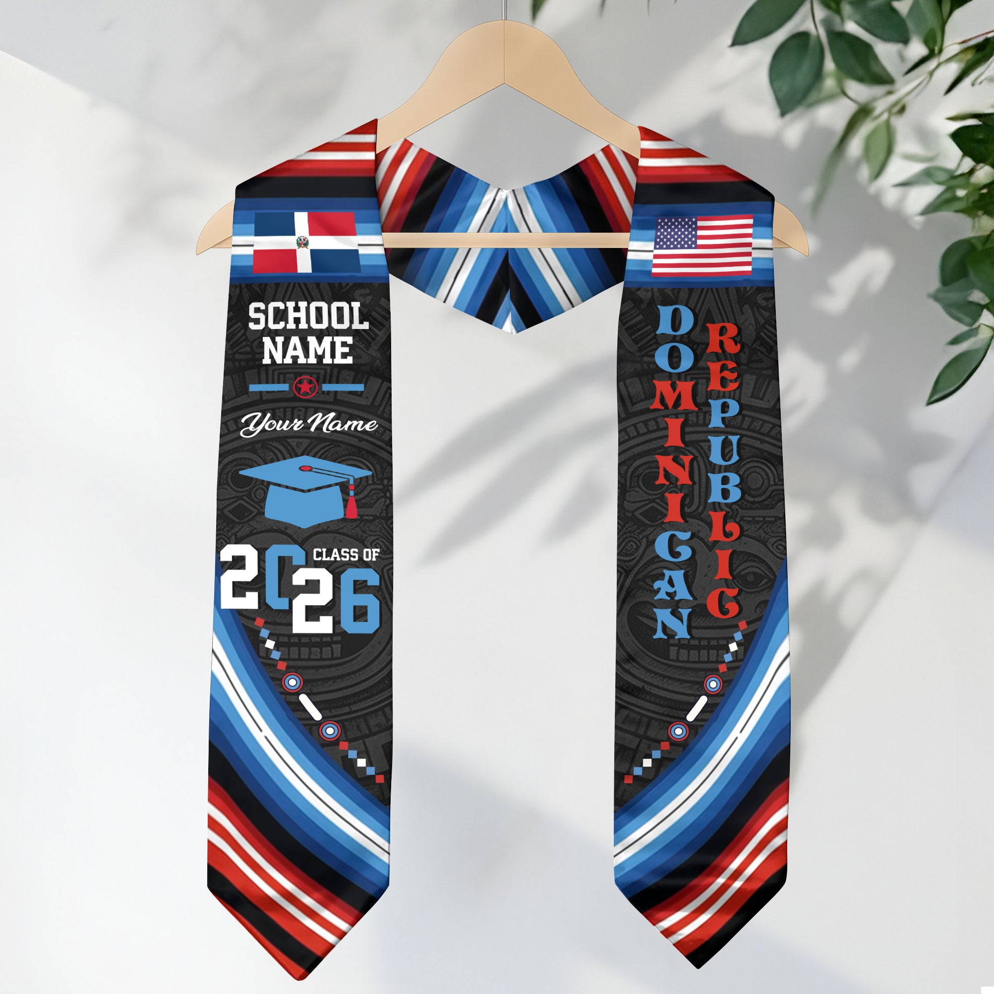 Dominican Republic Flag Graduation Stole 2026, Dominican Republic Grad Sash, Custom Details for Class of 2026