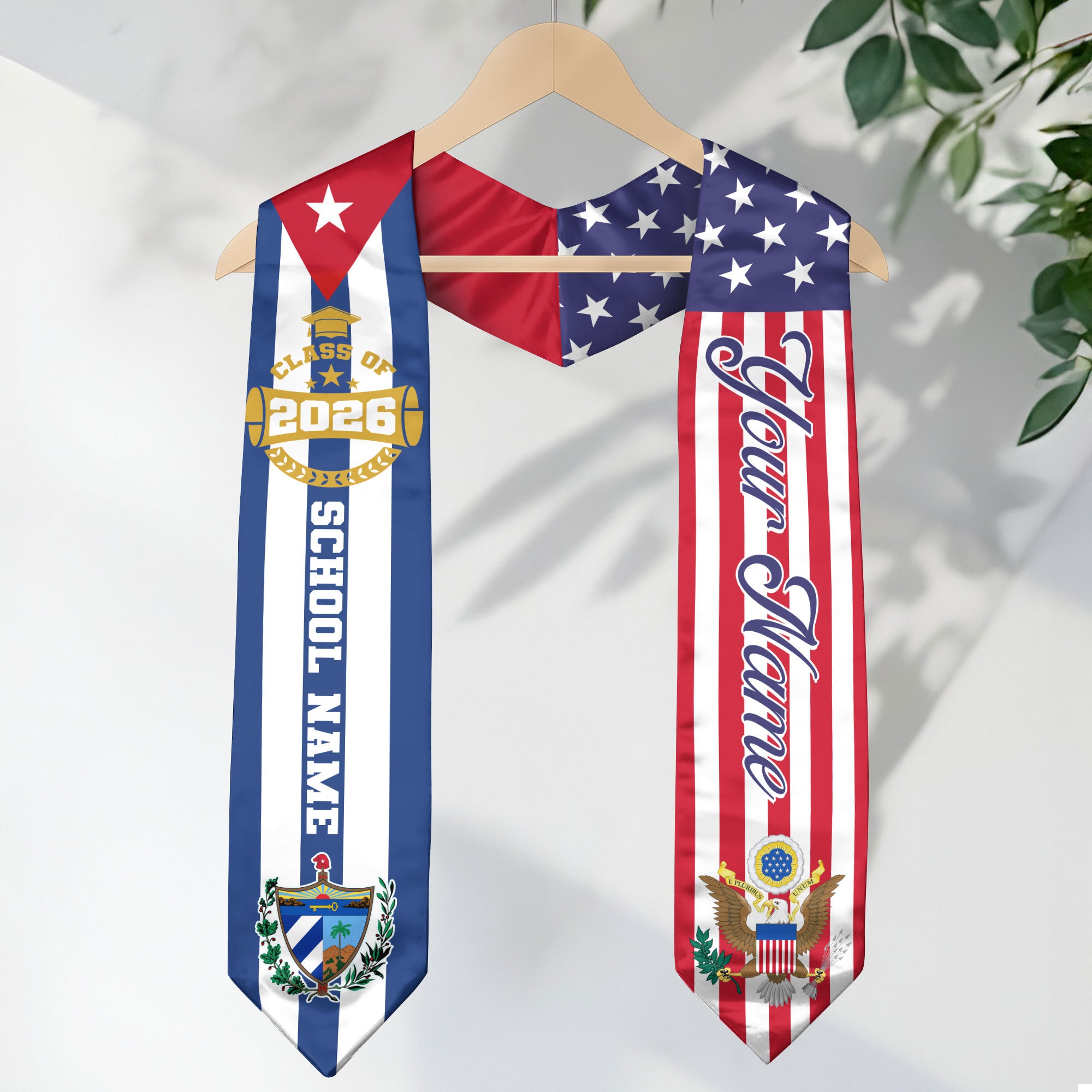 Cuban Graduation Stole 2026, Cuba Flag Sash, Graduation Stole with Custom Accent
