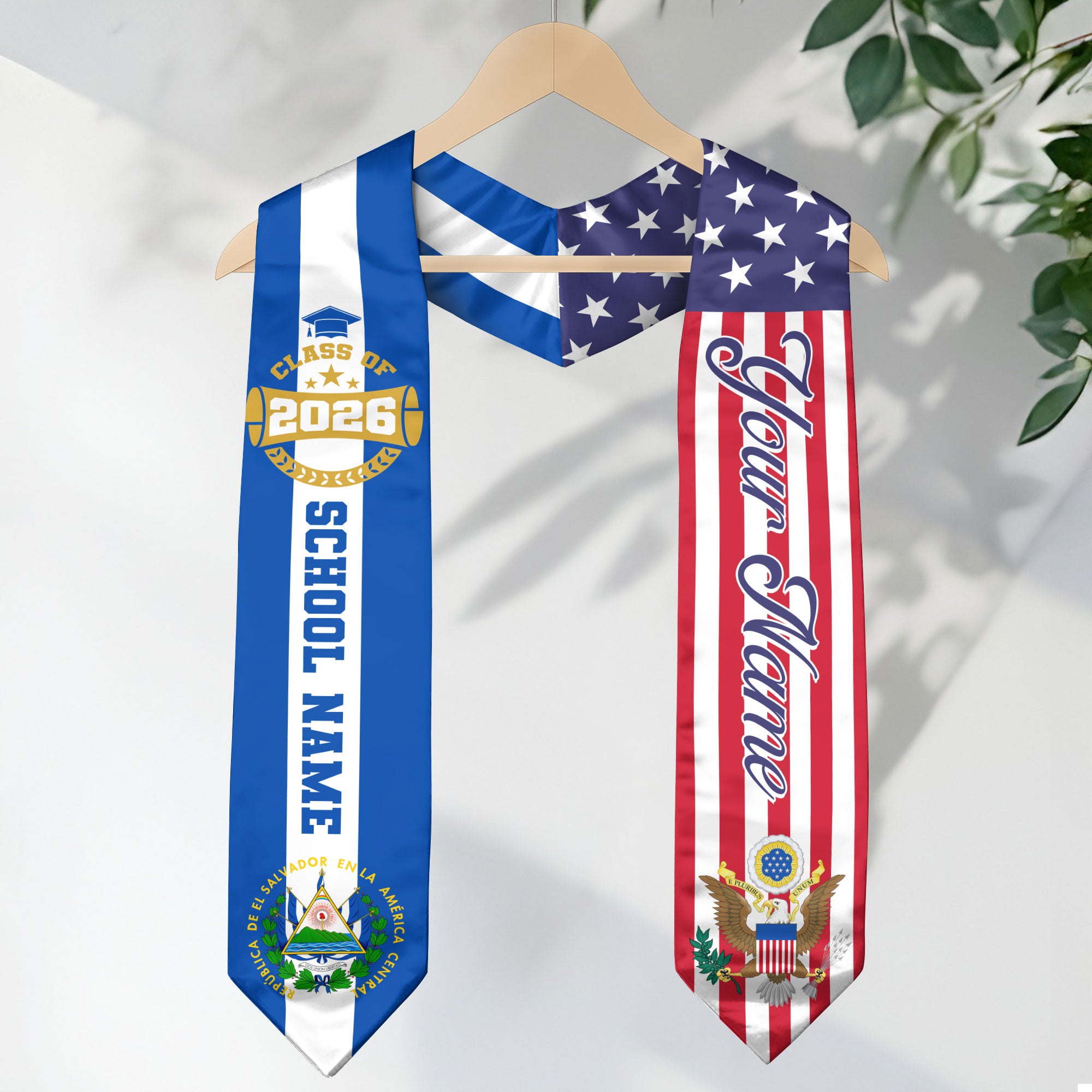Salvadoran Graduation Stole 2026, El Salvador Flag Sash, Graduation Stole Custom Accent