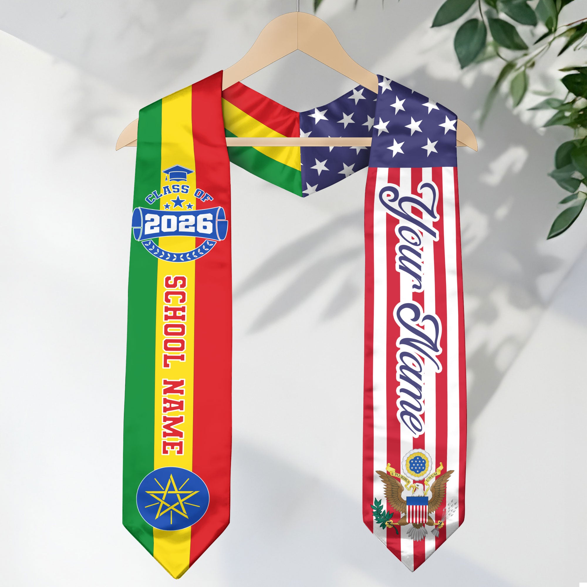 Ethiopian Graduation Stole 2026, Ethiopia Flag Sash, Custom Touch Graduation Stole 2026