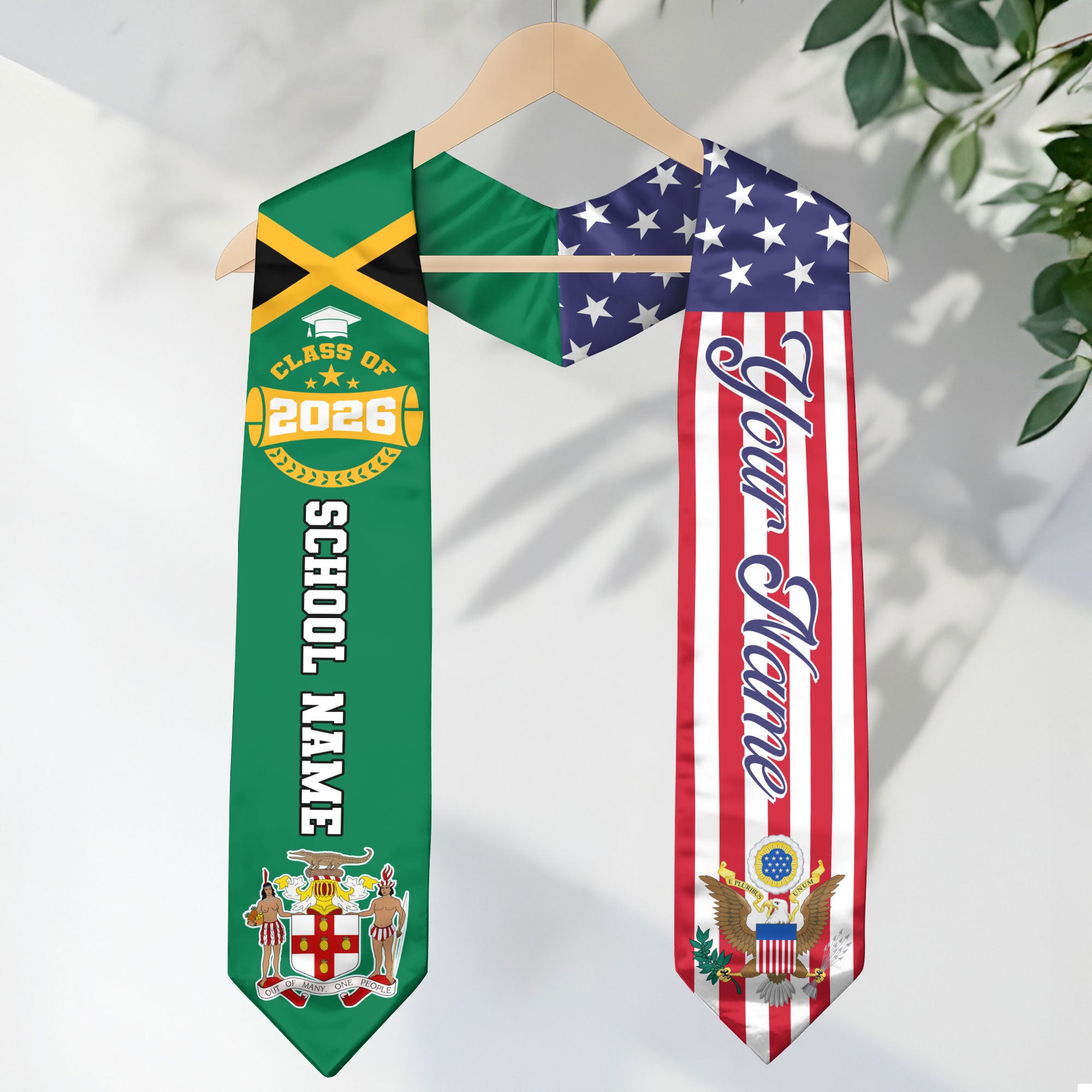 Class of 2026 Jamaica Graduation Stole, Jamaican Flag Sash, Custom Style Grad Accessory
