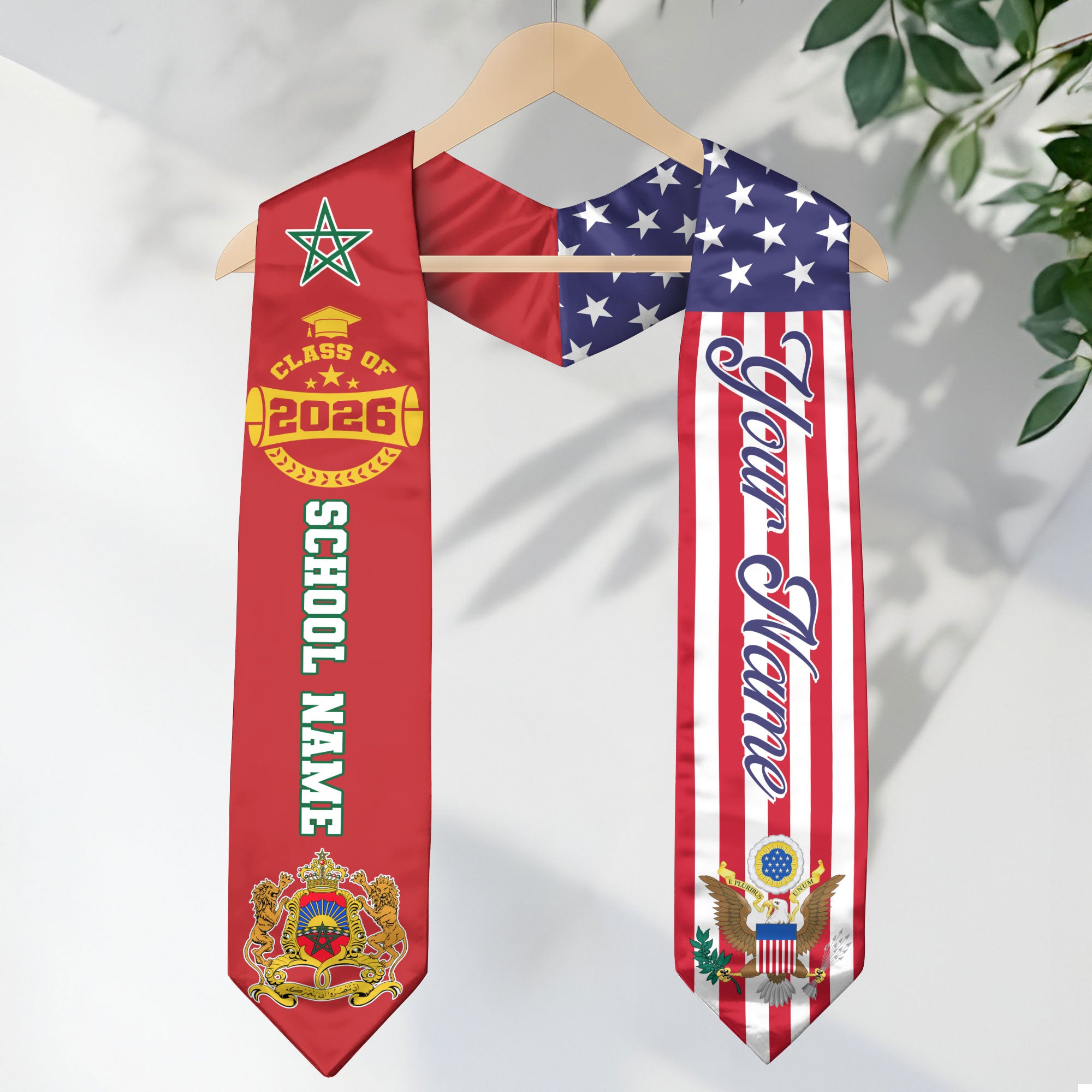 Class of 2026 Morocco Graduation Stole, Moroccan Flag Sash, Custom Style Grad Accessory