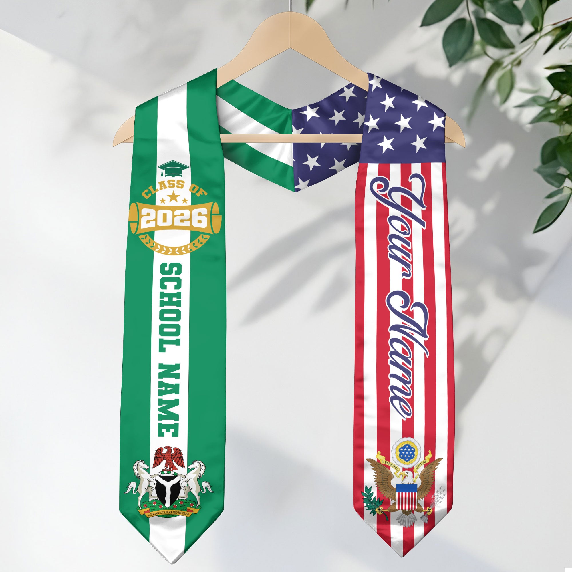 Class of 2026 Nigeria Graduation Stole, Nigerian Flag Sash, Custom Style Grad Accessory