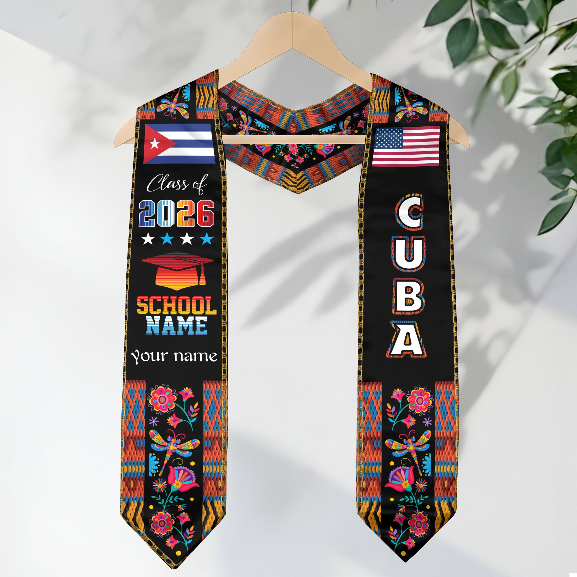 Cuba Graduation Sash 2026, Cuban Flag Graduation Stole, Customizable Detail Stole 2026