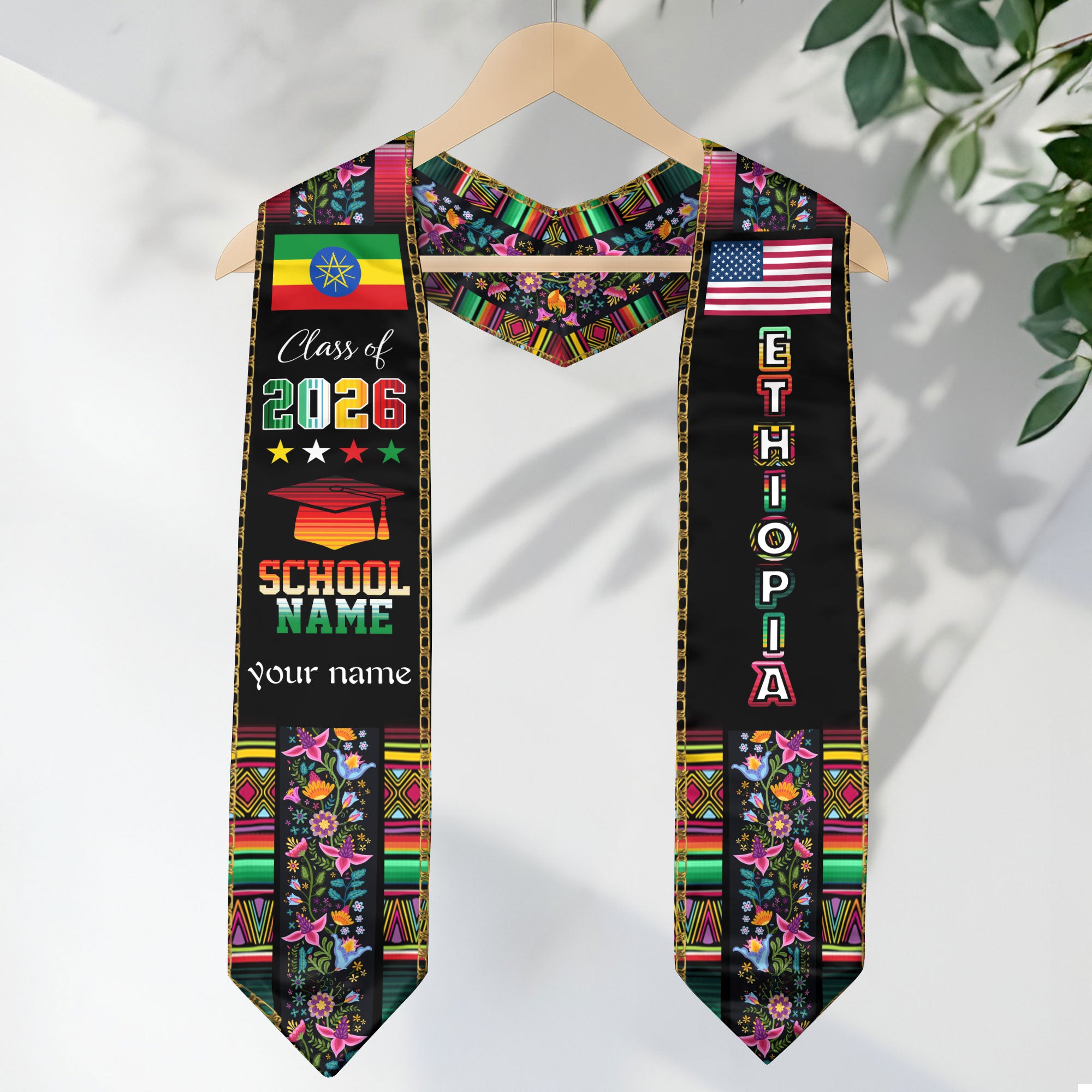 Ethiopia Graduation Sash 2026, Ethiopian Flag Graduation Stole, Personalized Finish for Grads