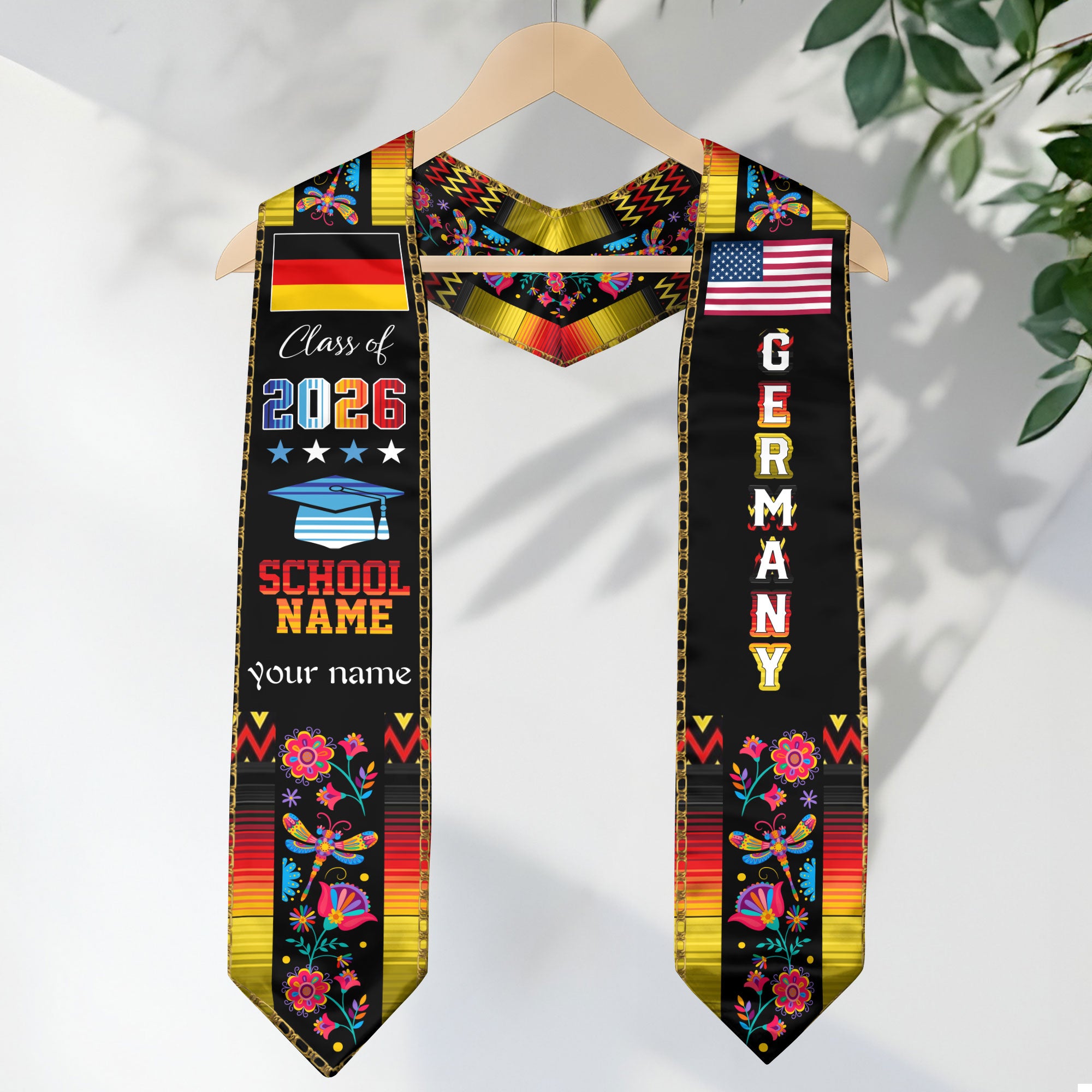 Germany Graduation Sash 2026, German Flag Graduation Stole, Personalized Finish for Grads