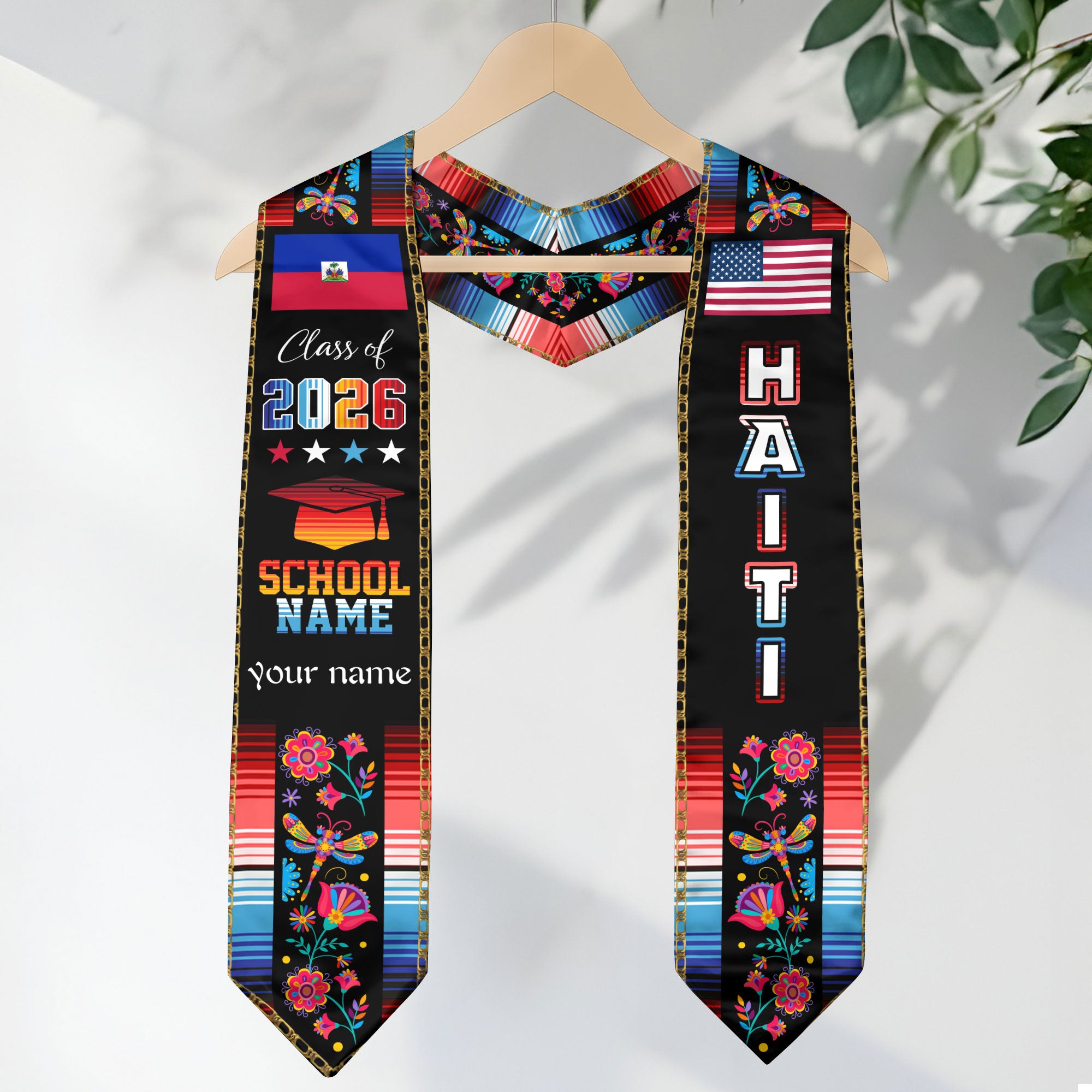 Class of 2026 Haiti Graduation Stole, Haitian Flag Sash, Custom Style Grad Accessory