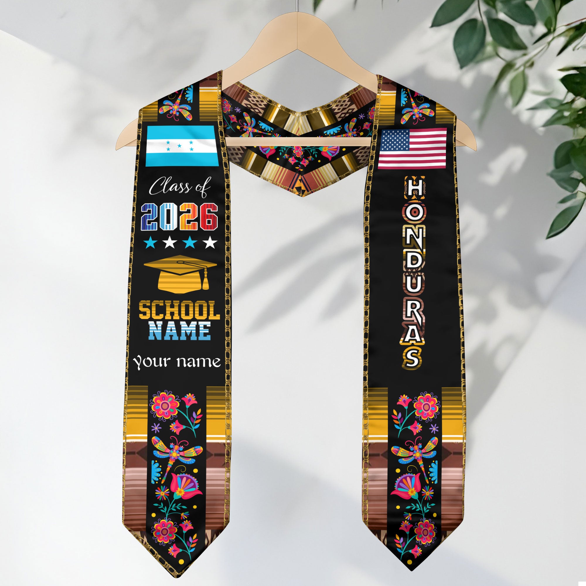 Honduran Graduation Sash 2026, Honduras Flag Stole, Graduation Sash with Custom Finish