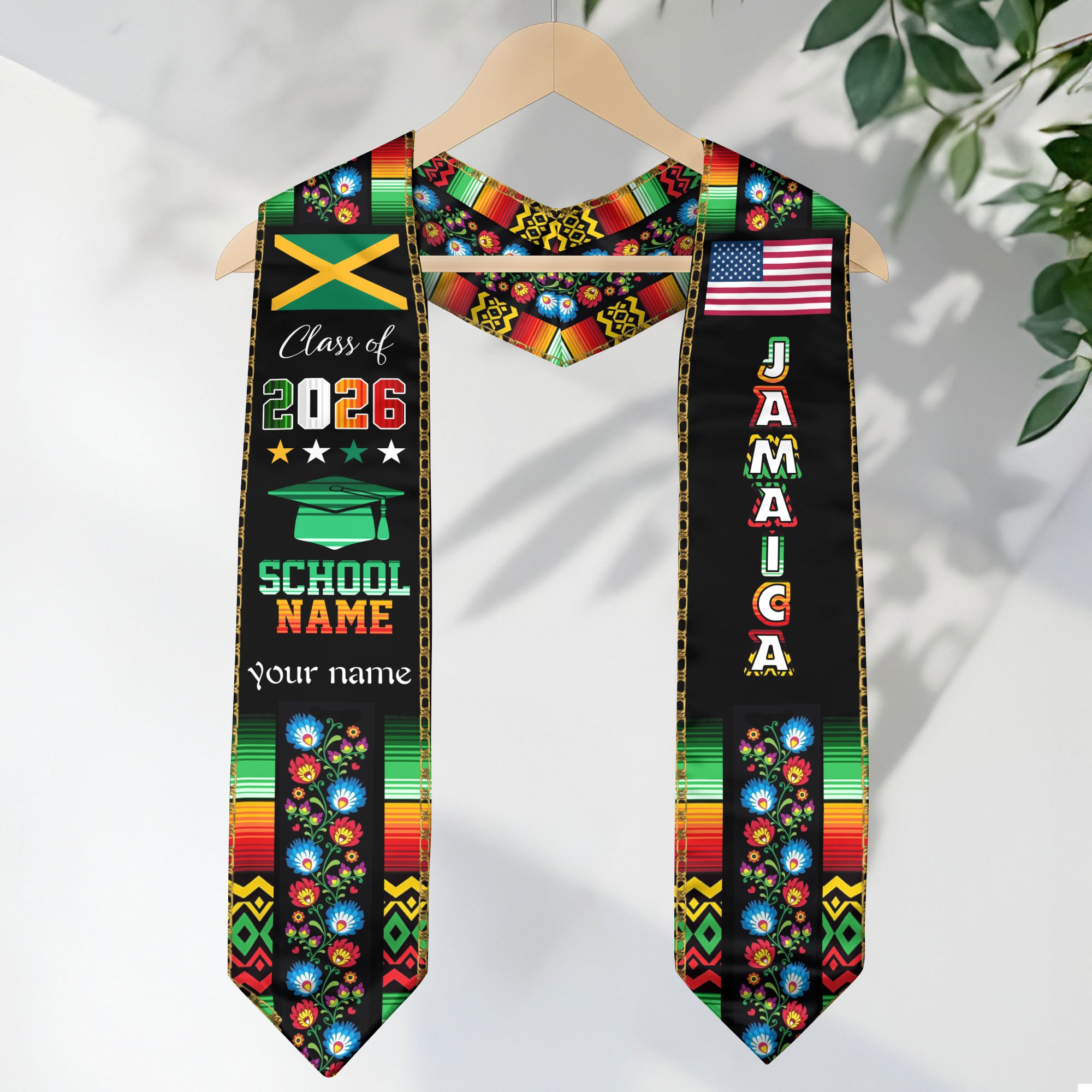 Jamaican Graduation Sash 2026, Jamaica Flag Stole, Graduation Sash with Custom Finish