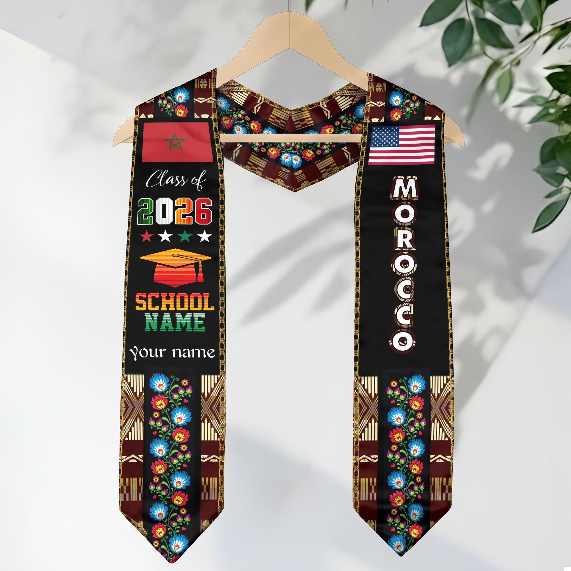 Moroccan Graduation Sash 2026, Morocco Flag Stole, Graduation Sash with Custom Finish