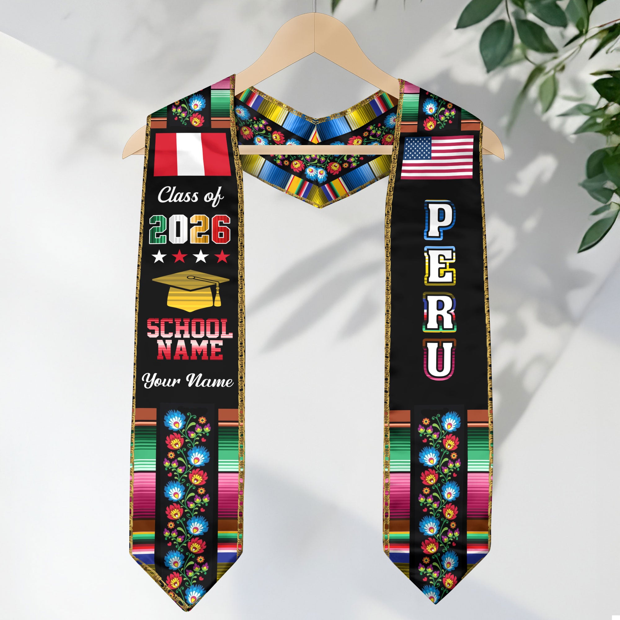 Peruvian Graduation Sash 2026, Peru Flag Stole, Graduation Sash with Custom Finish