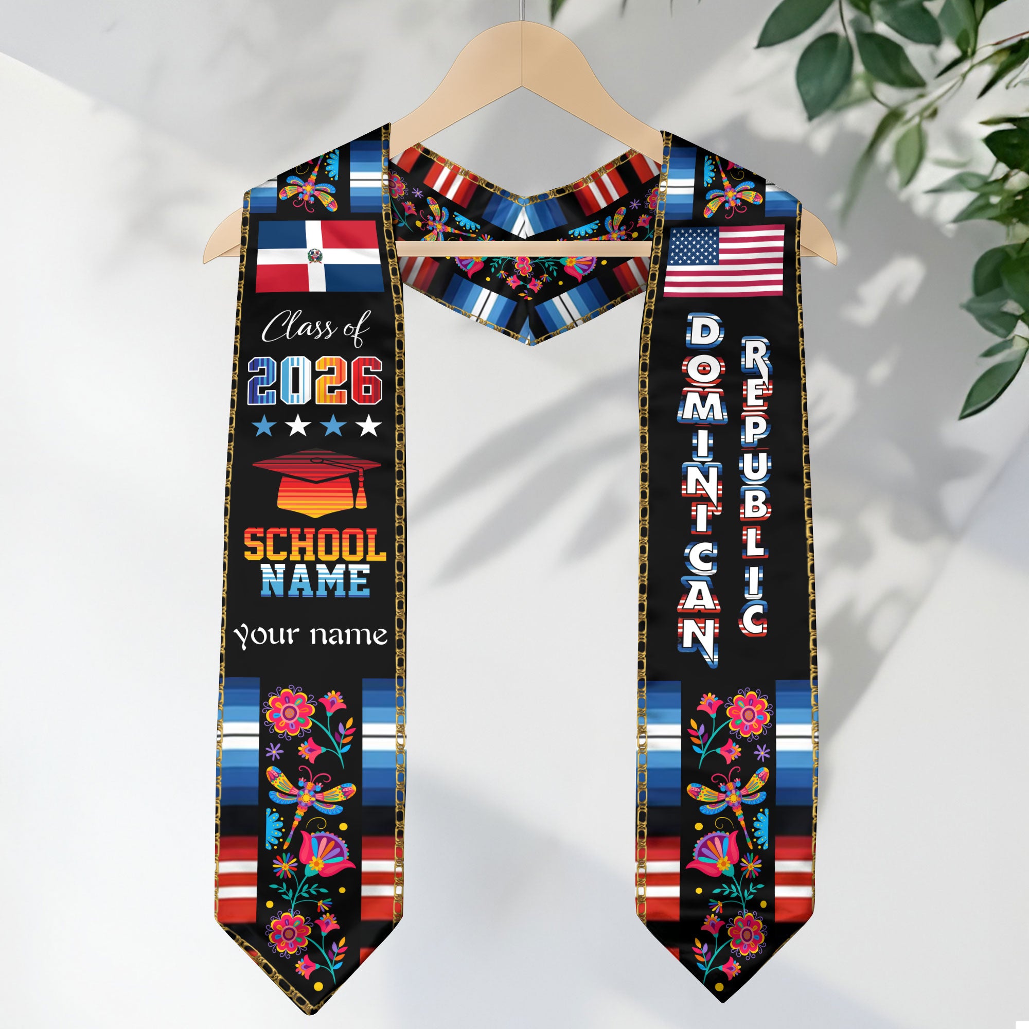 Dominican Republic Graduation Stole 2026, Dominican Republic Flag Sash, Customizable Detail Graduation Stole