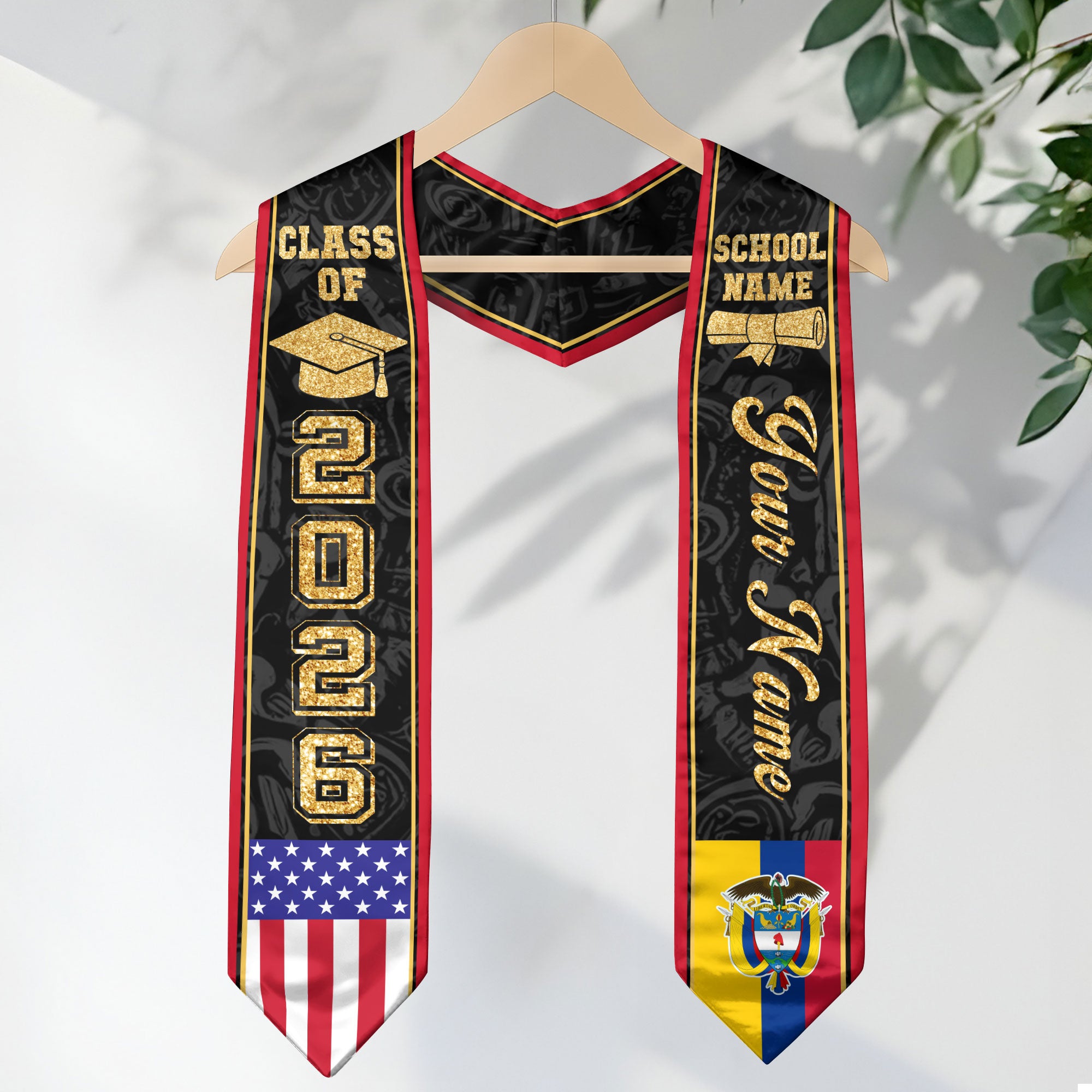 Colombian Flag Graduation Stole 2026, Colombia Graduation Sash, Personalized Finish Stole