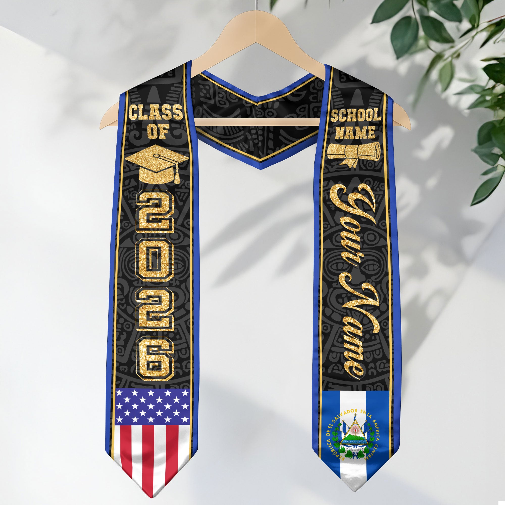 Salvadoran Flag Graduation Stole 2026, El Salvador Graduation Sash, Personal Finish