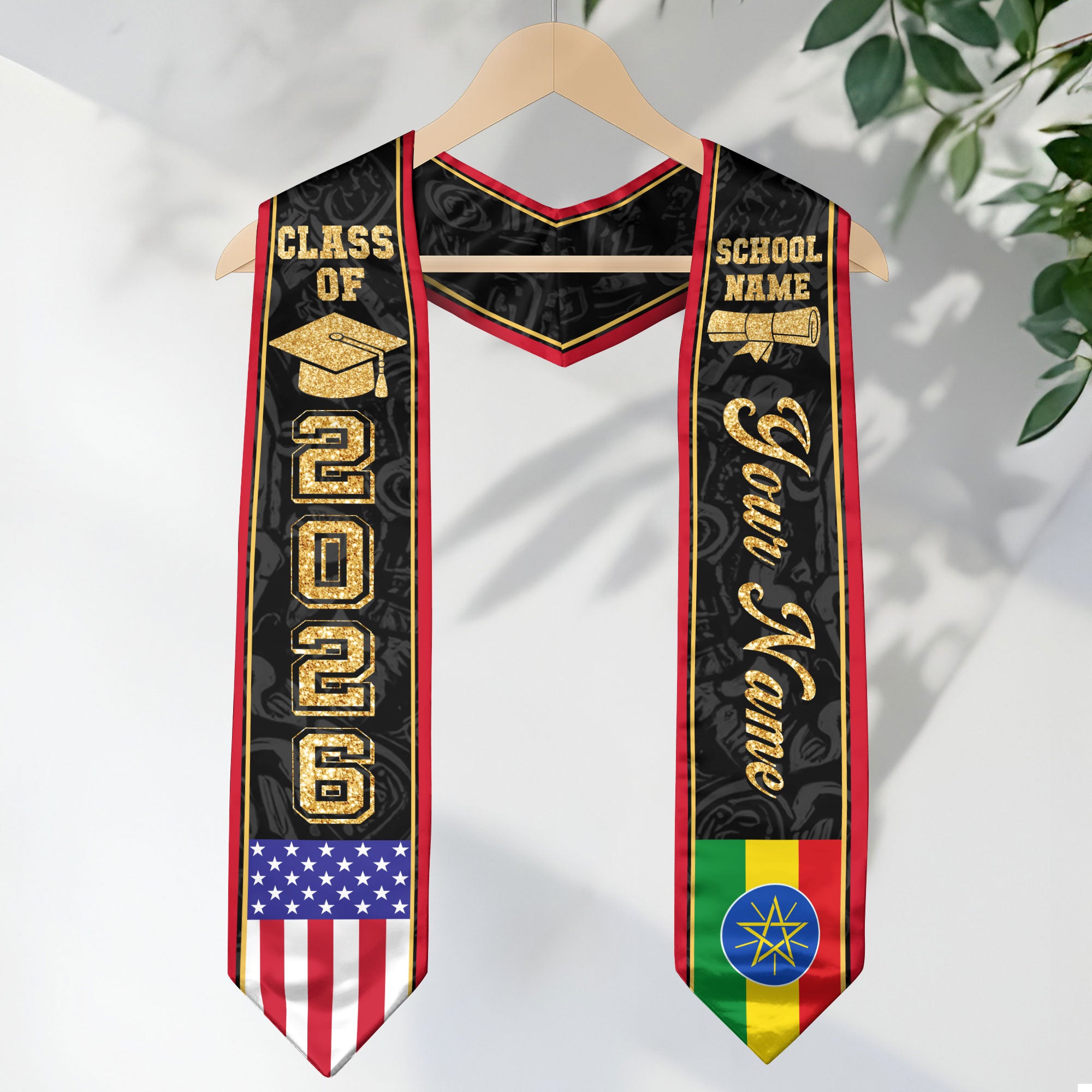 Ethiopian Flag Graduation Stole 2026, Ethiopia Stole Sash, Custom Accent for Graduates
