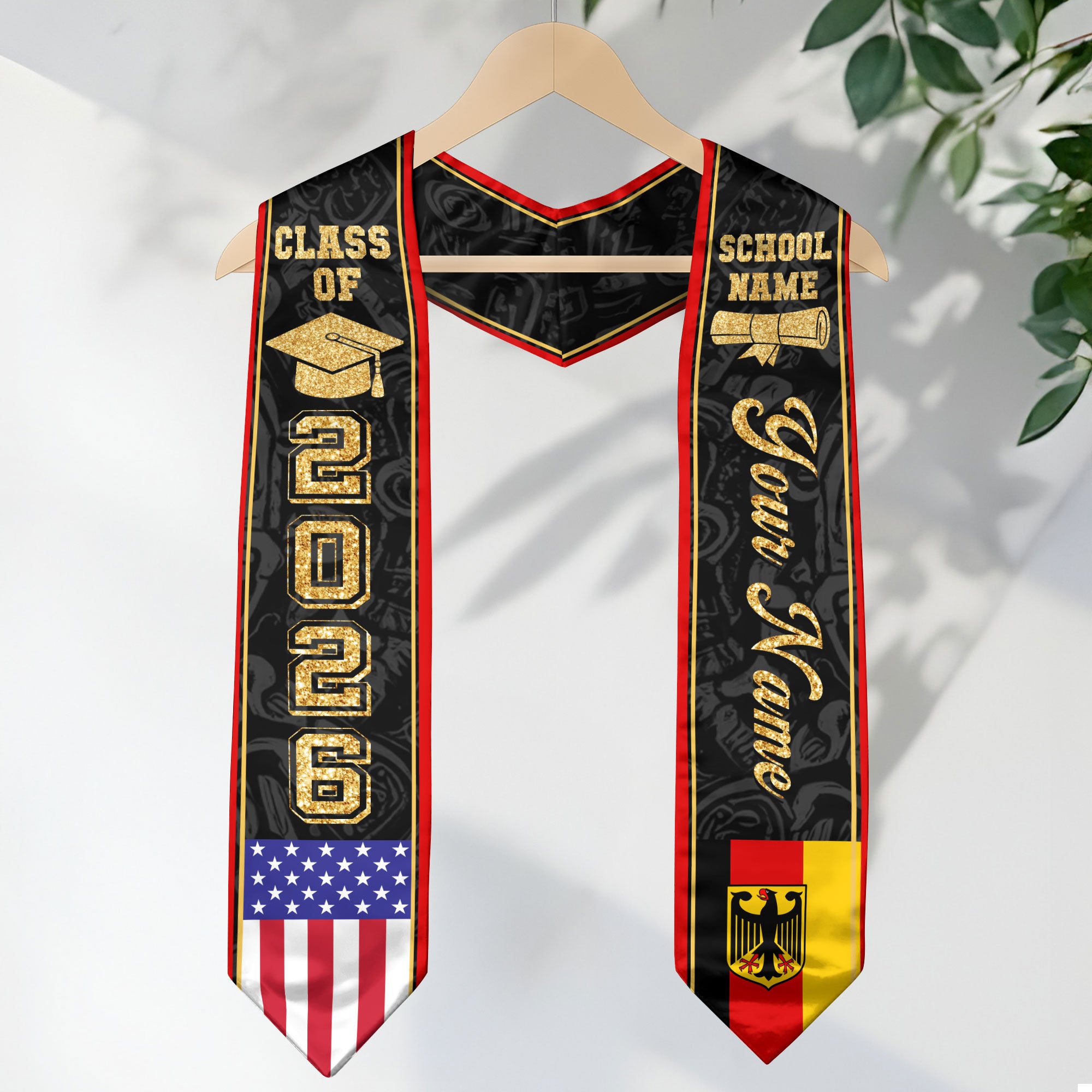 German Flag Graduation Stole 2026, Germany Stole Sash, Custom Accent for Graduates