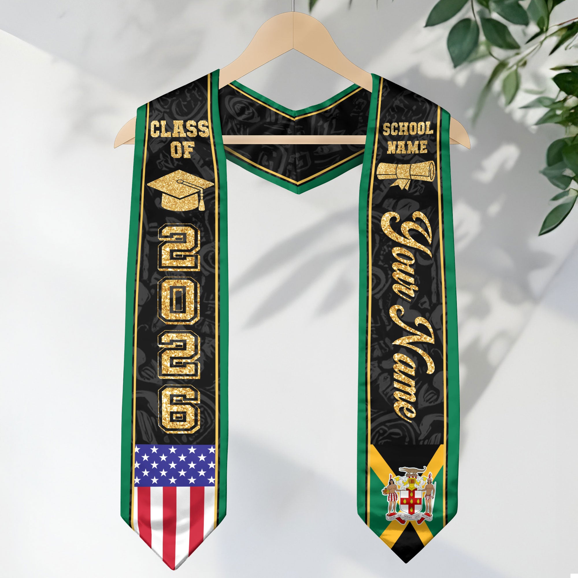 Jamaica Graduation Stole 2026, Jamaican Flag Stole Sash, Tailored Detail for 2026