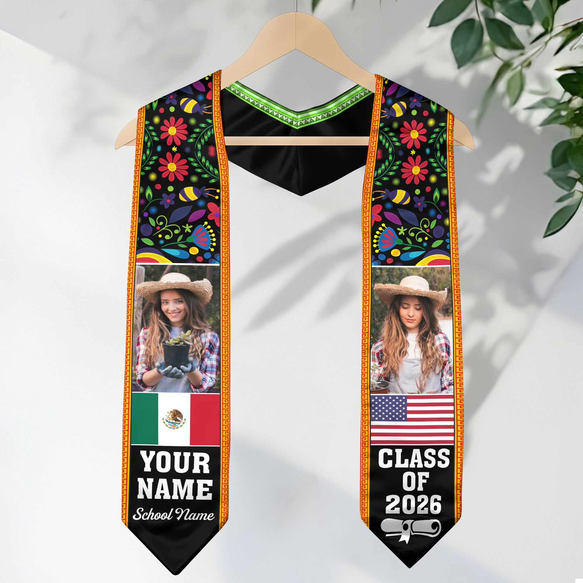 Mexico Flag Graduation Sash 2026, Mexican Graduation Stole, Add Your Details Option